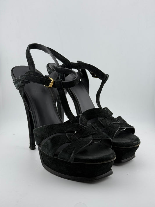 YSL Tribute Woven Open Toe Platforms - Black (EUR 39)