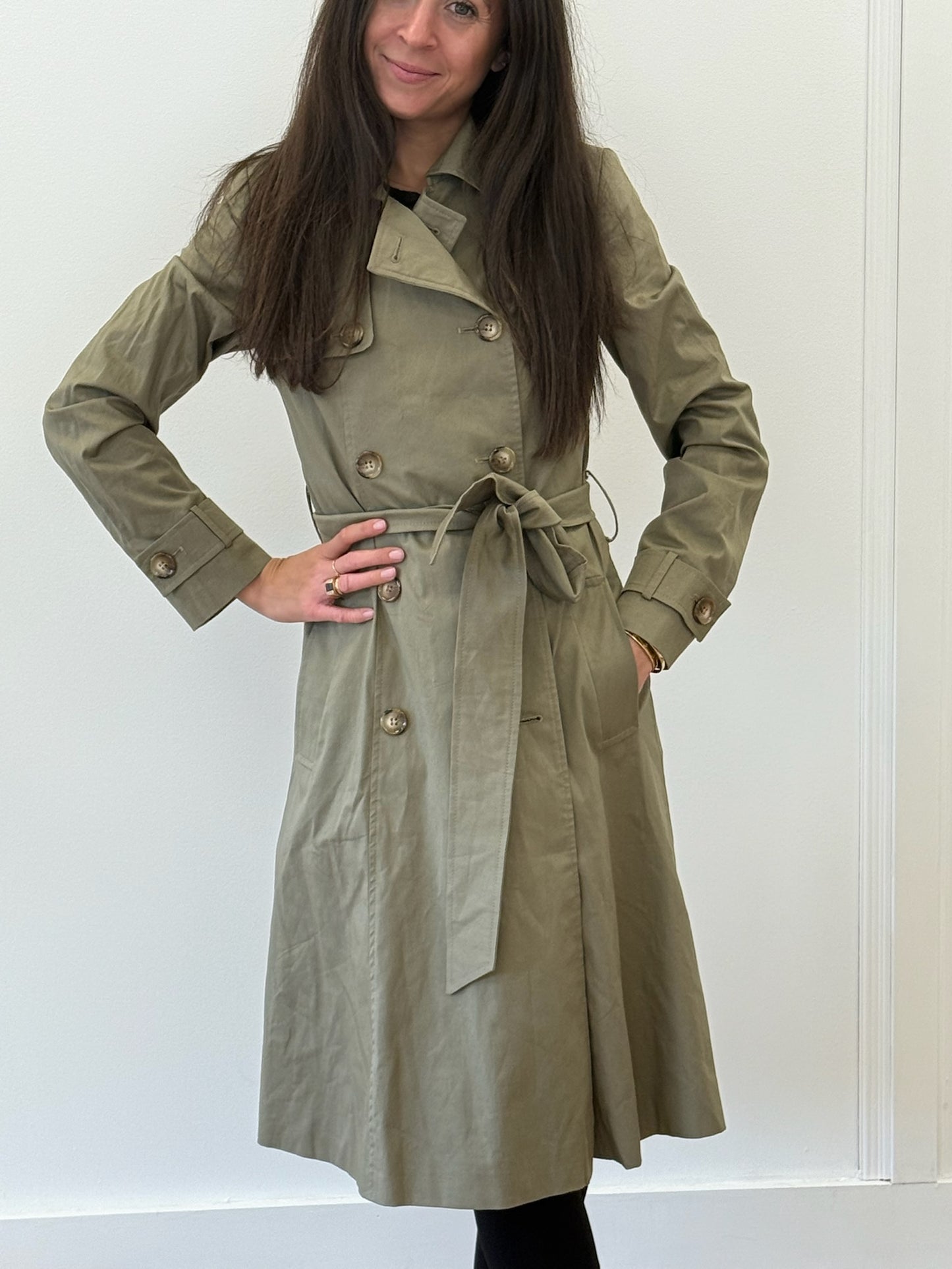 Helene Berman Khaki Green Trench Coat – Size XS