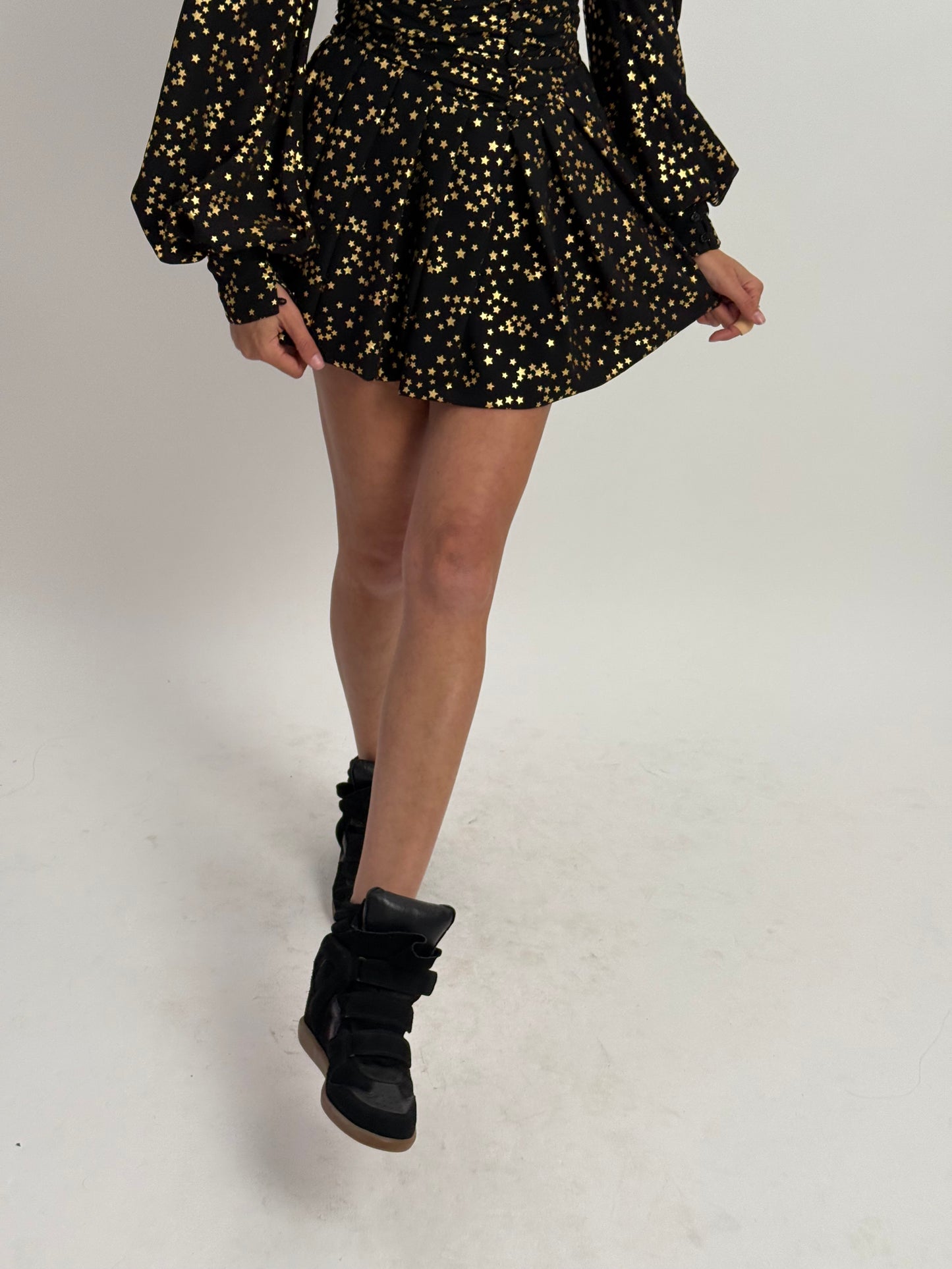 THE ATTICO Gathered Gold Star Mini Dress with Shoulder Pad & Cut Out Detail - IT 38