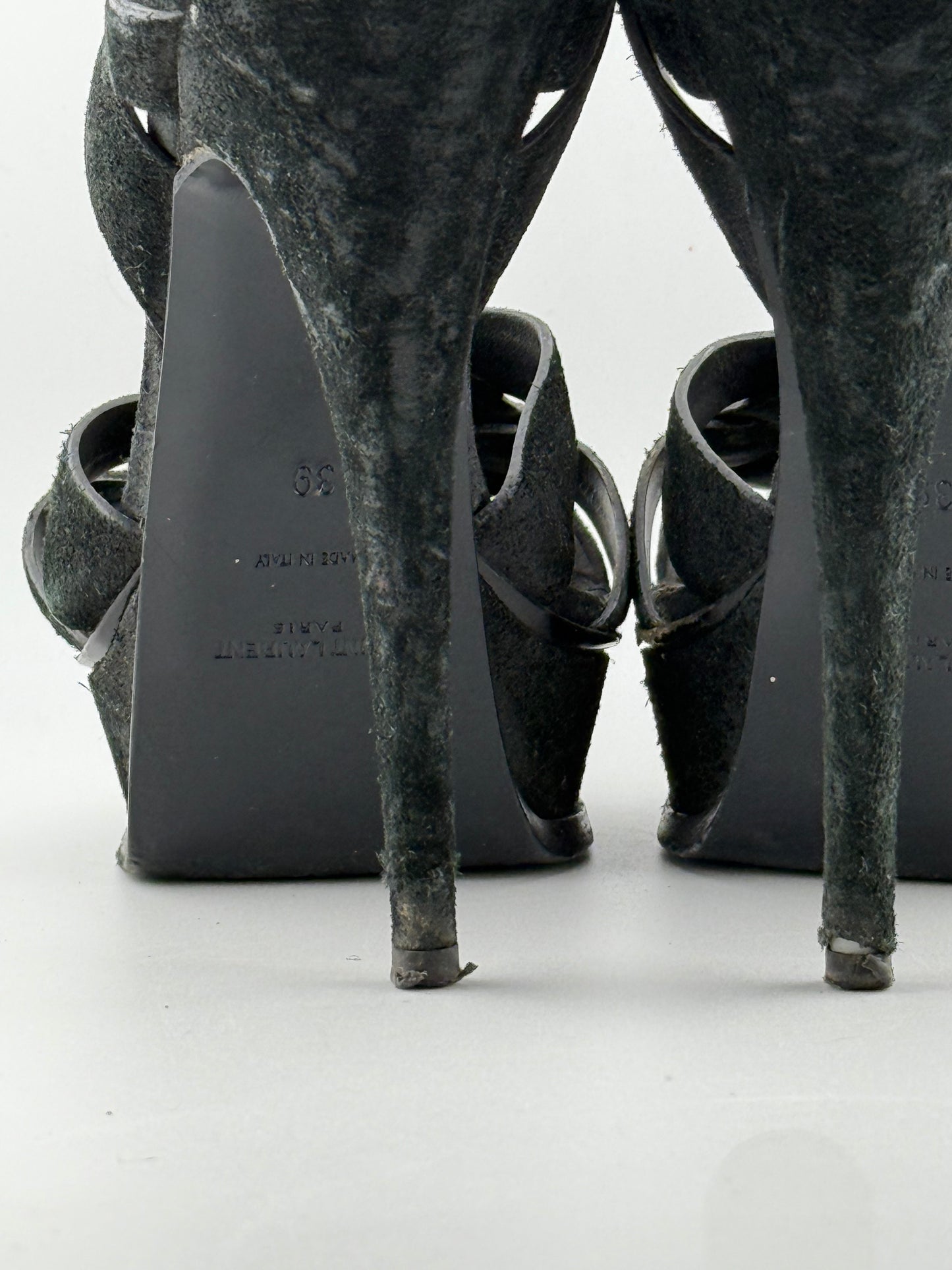 YSL Tribute Woven Open Toe Platforms - Black (EUR 39)