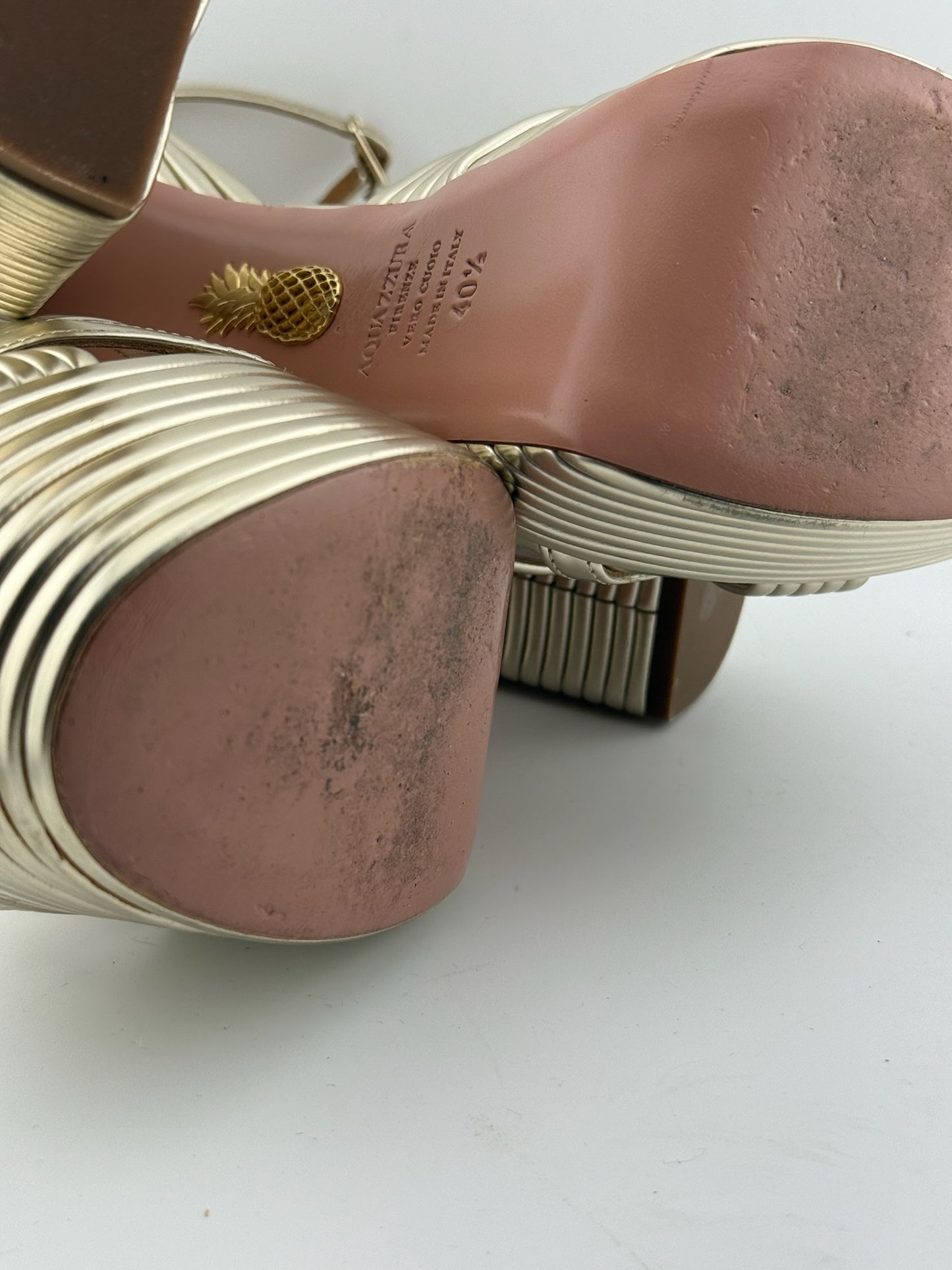Aquazzura Gold ribbed heels