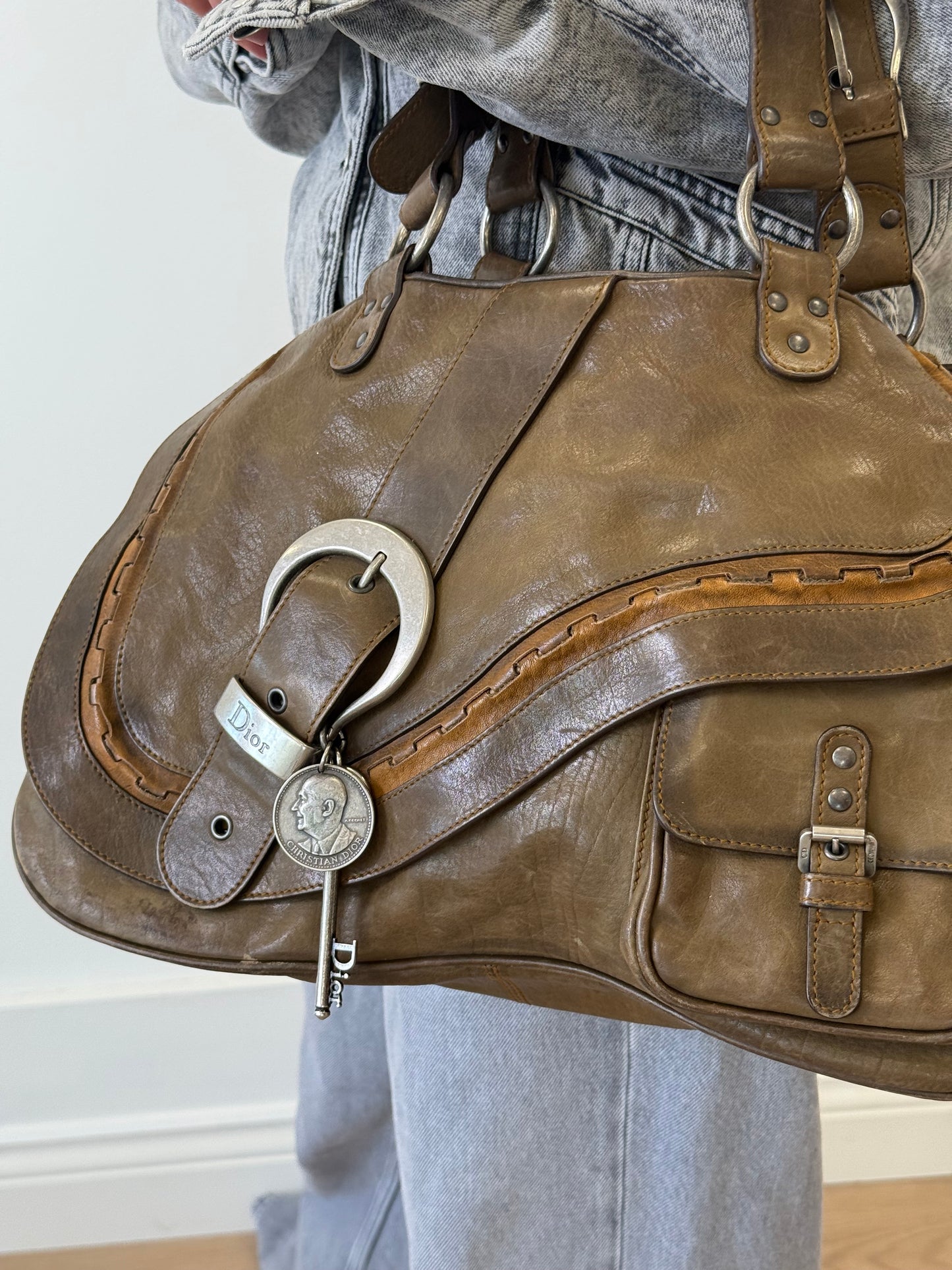 Dior Gaucho Leather Handbag with Coin & Key – Khaki