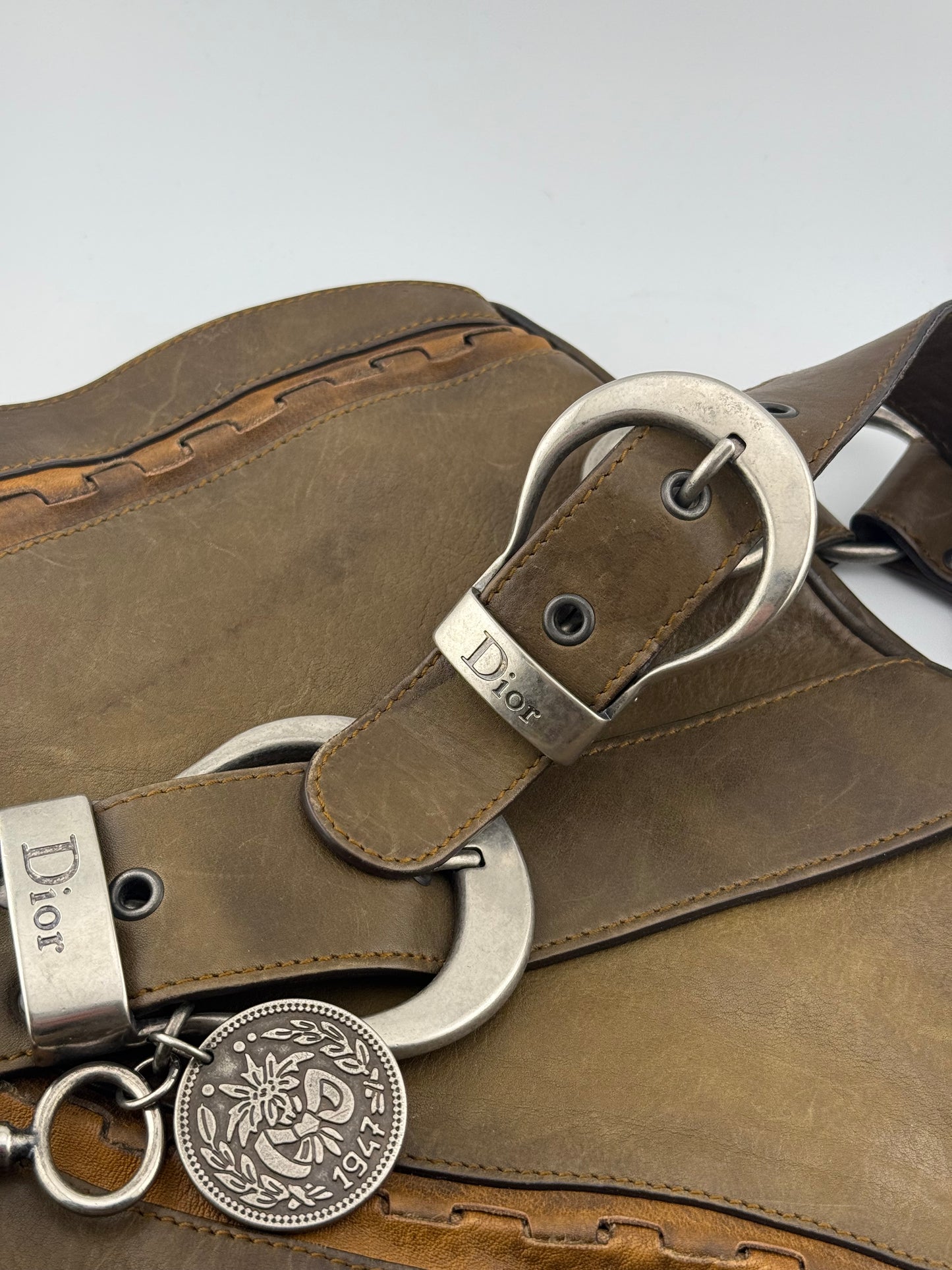 Dior Gaucho Leather Handbag with Coin & Key – Khaki