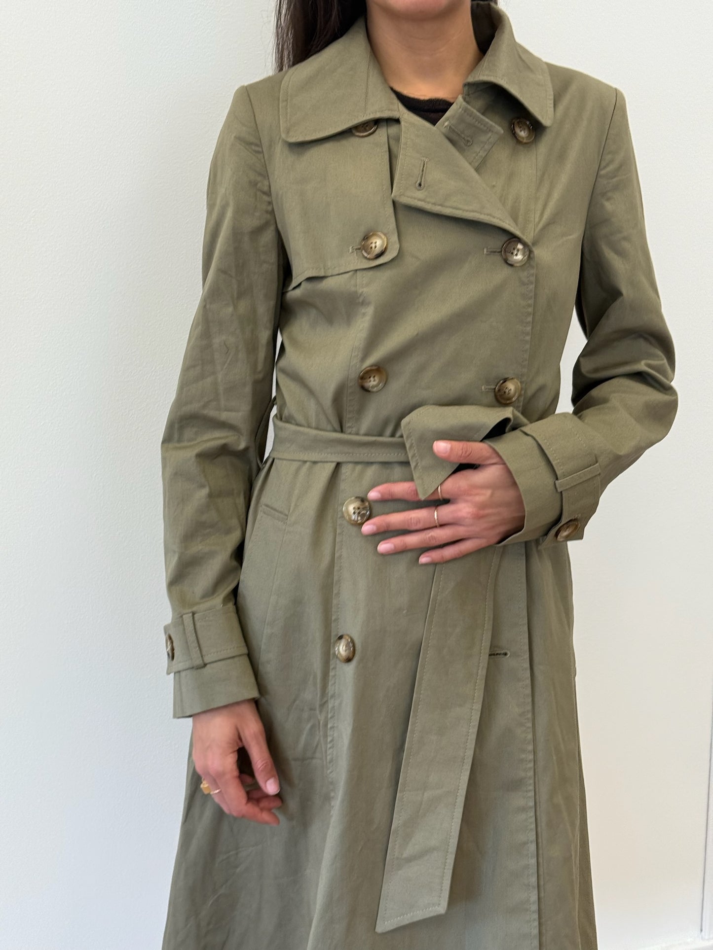 Helene Berman Khaki Green Trench Coat – Size XS