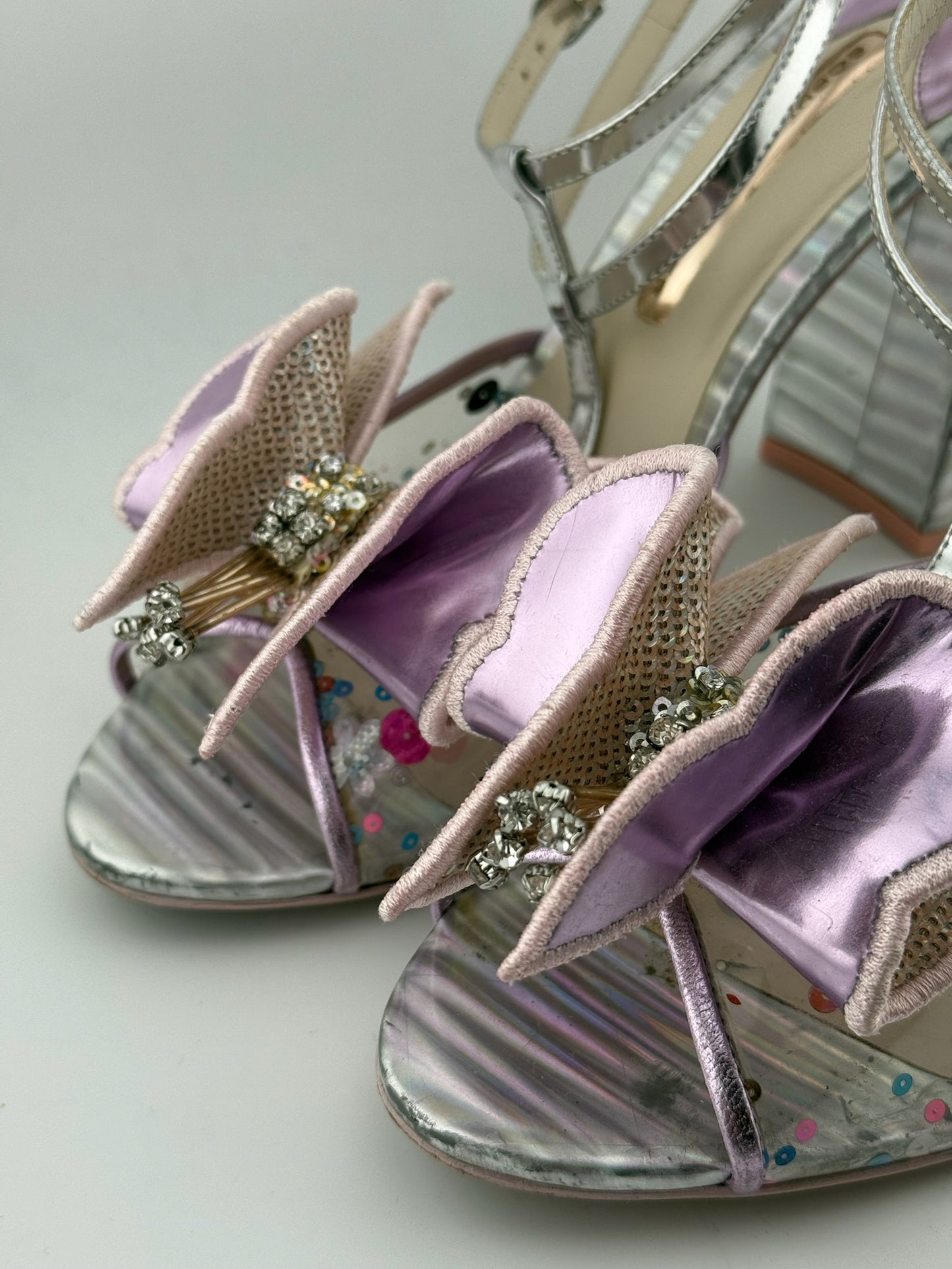 Sophia Webster Butterfly Peep Toe with Block Heel & Ankle Strap - Purple/Metallic (Size 41)