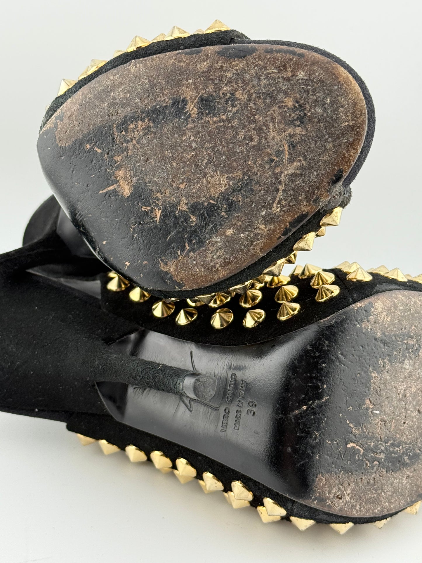 Guiseppe Zanotti Studded Sandal with Open Toe - Black/Gold (EUR 40)