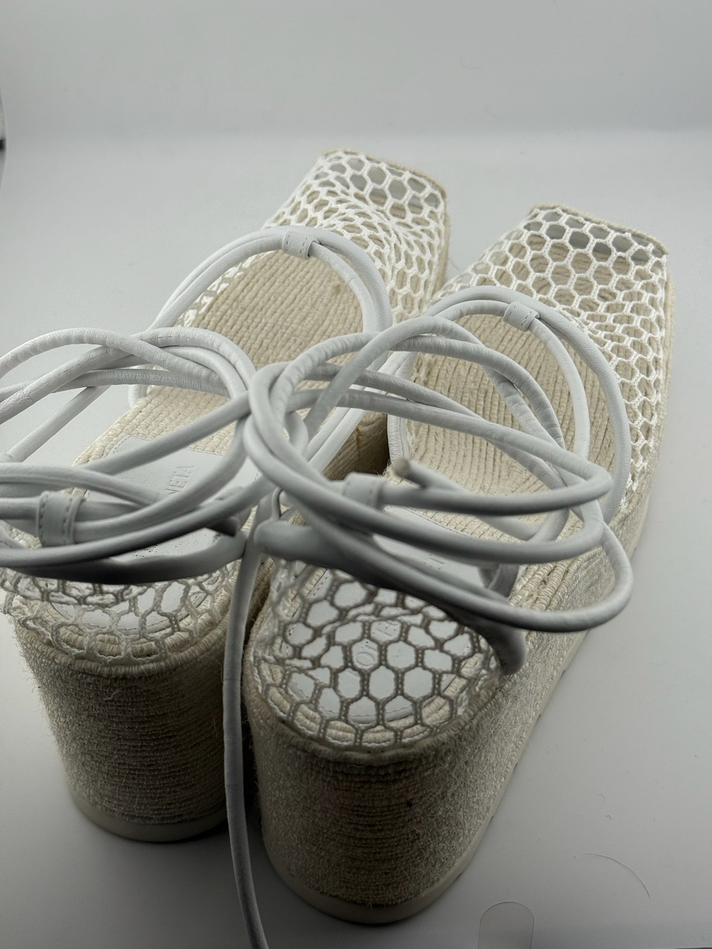 Bottega Veneta White Sporty Web Wedge Espadrilles