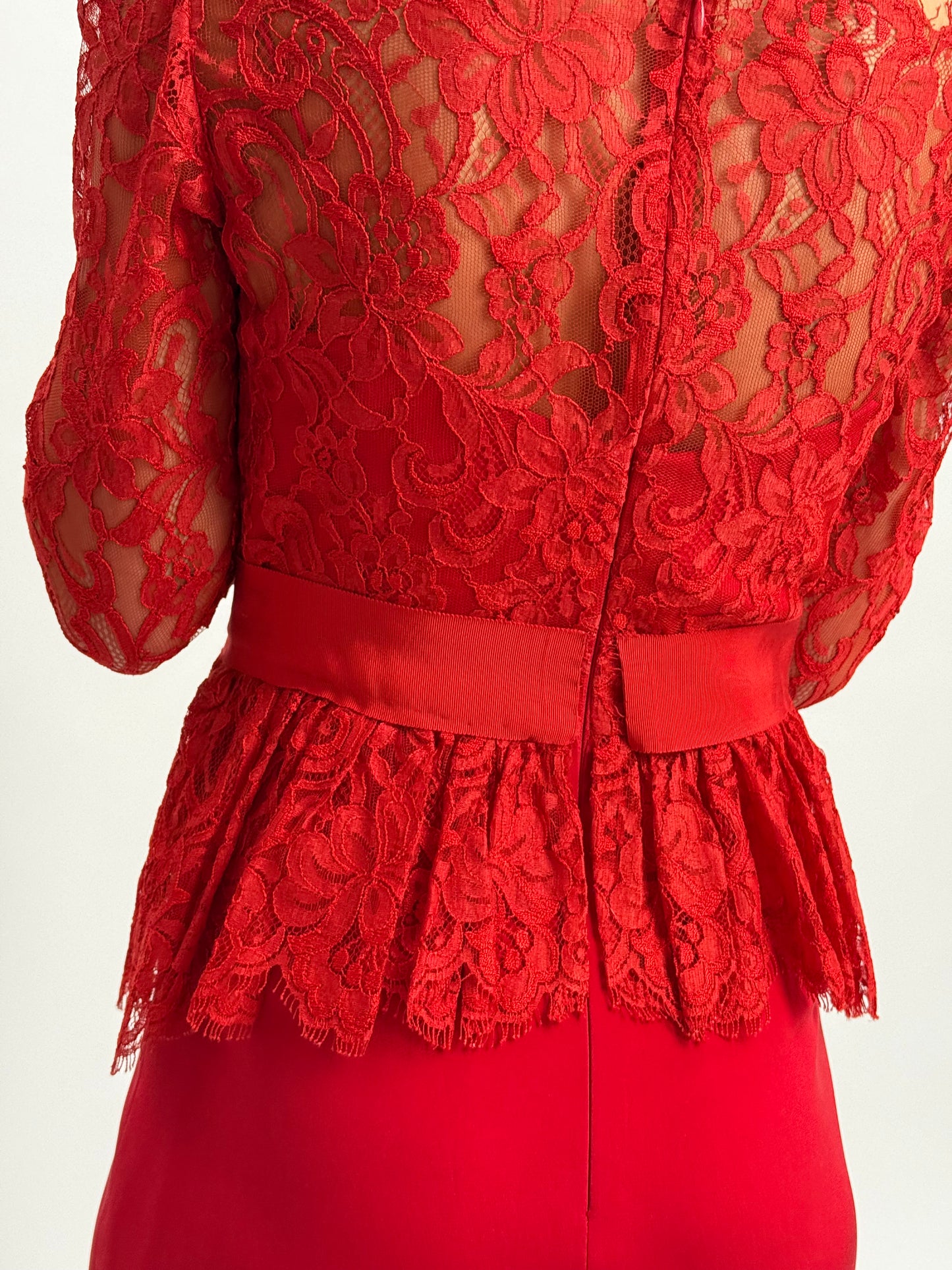 Marchesa Notte Lace Midi Dress - Red (Size 4)