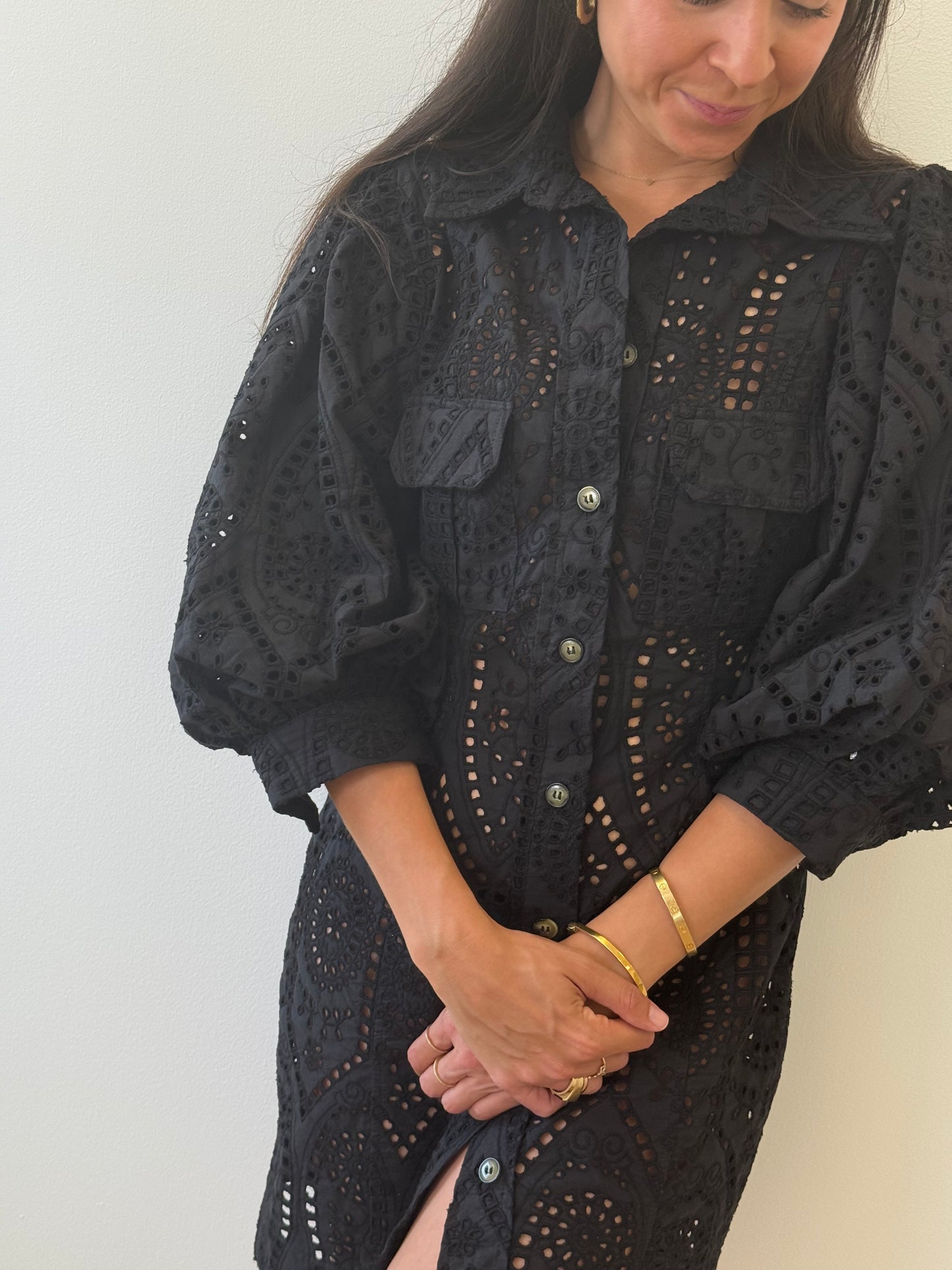 Ganni Broderie Black Dress (S/M)