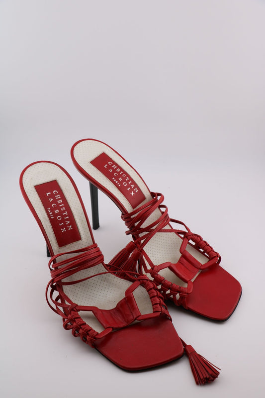 Christian Lacroix Mule with Woven Toe & Ankle Ties in Red (EUR 38)