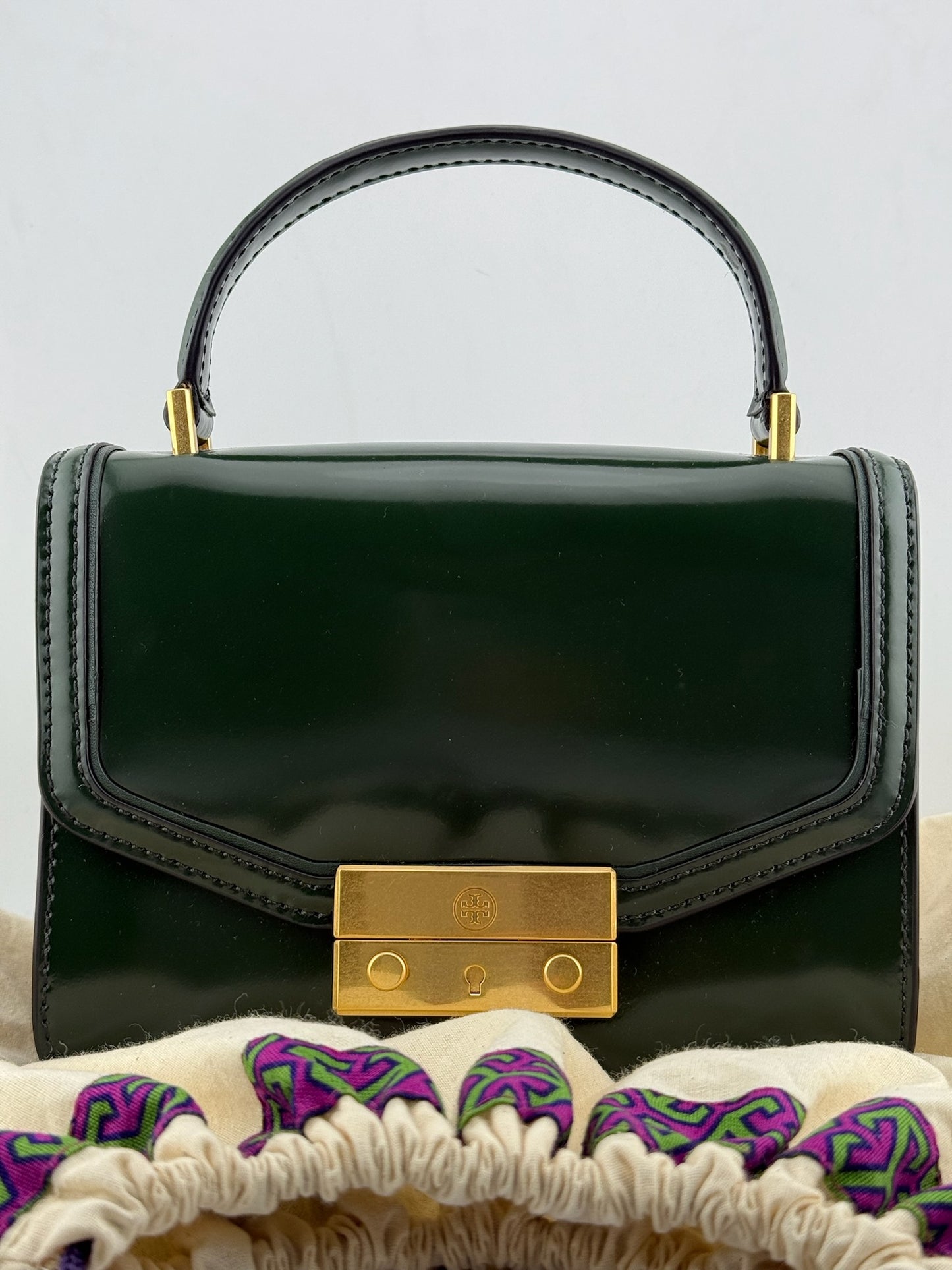 Tory Burch Patent Handbag with Detachable Strap - Green