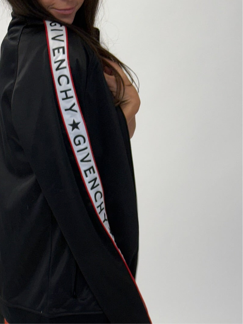 Givenchy Zip Through Trackie Jacket with Repeat Tape Logo - Black (38)
