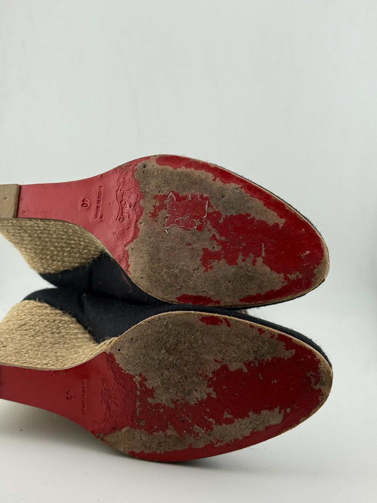 Christian Louboutin Felt Ankle Boot with Jute Wedge Heel - Black/Brown (Size 40)