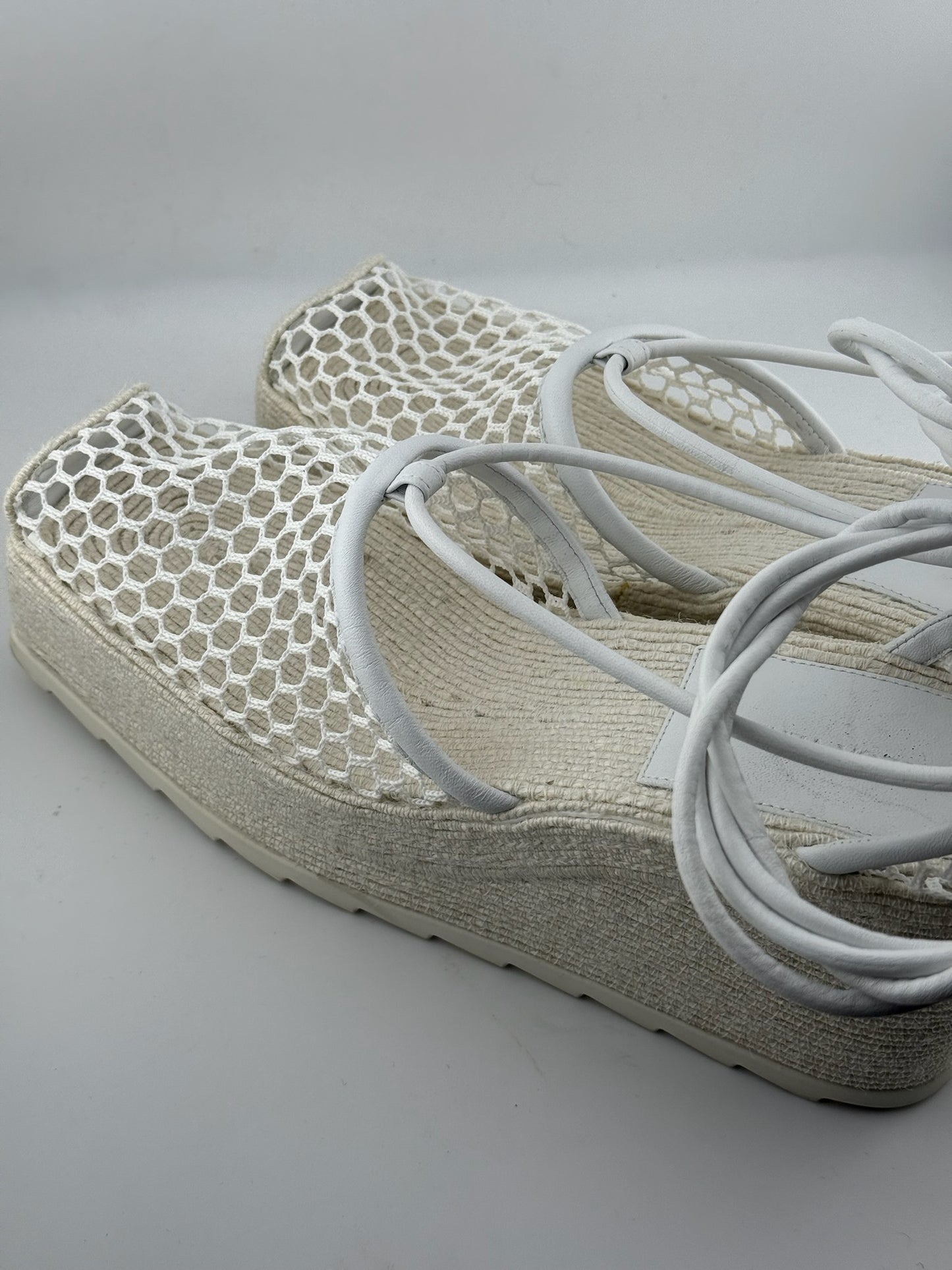 Bottega Veneta White Sporty Web Wedge Espadrilles