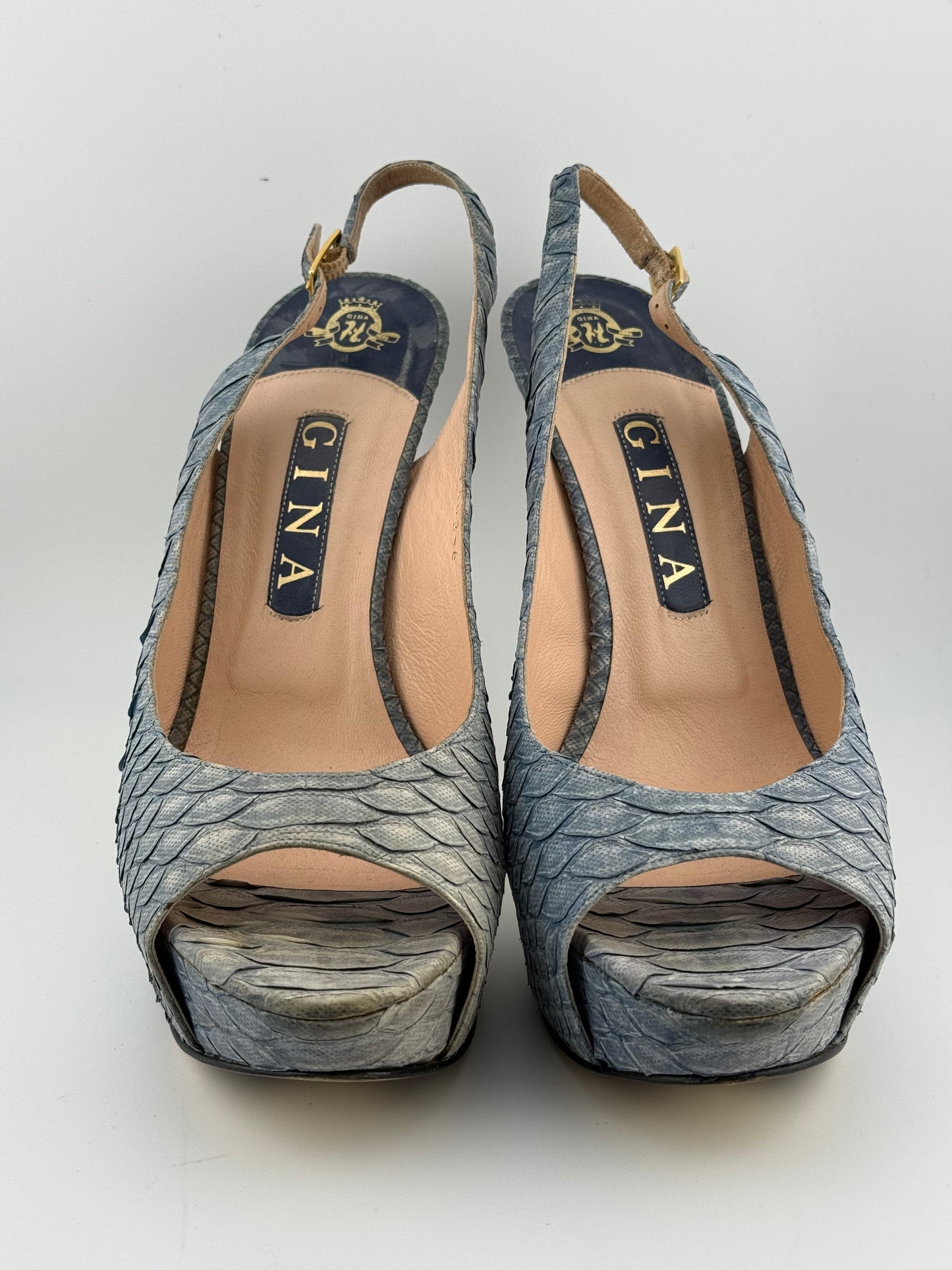 Gina Python Adele Platform Sling Backs w Peep Toe (EUR 40)