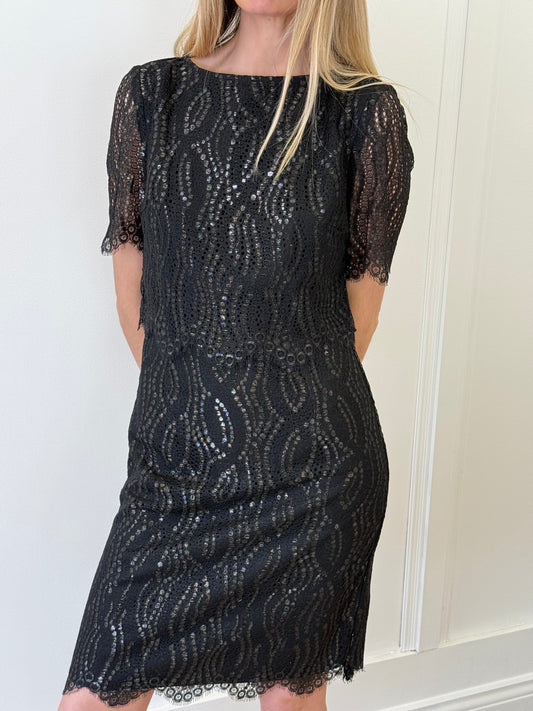 Reiss Short Sleeved Laced Dress - Black Lace (UK 10)