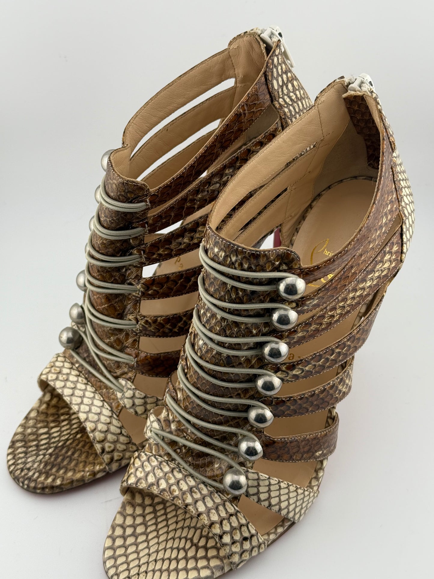 Christian Louboutin Gladiator Stiletto Sandals - Gold Snake (EUR 39.5)