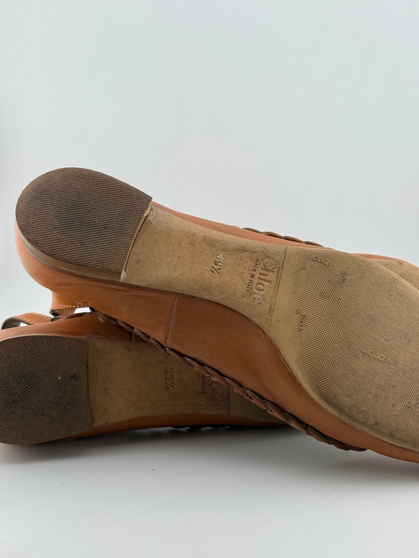 Chloe Bellet Flats with Ankle Strap & Plaited Trim - Tan (EUR 39.5)