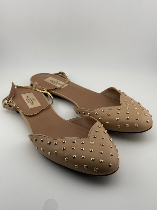 Valentino Studded Flats with Ankle Chain - Nude/Gold (EUR 39.5)