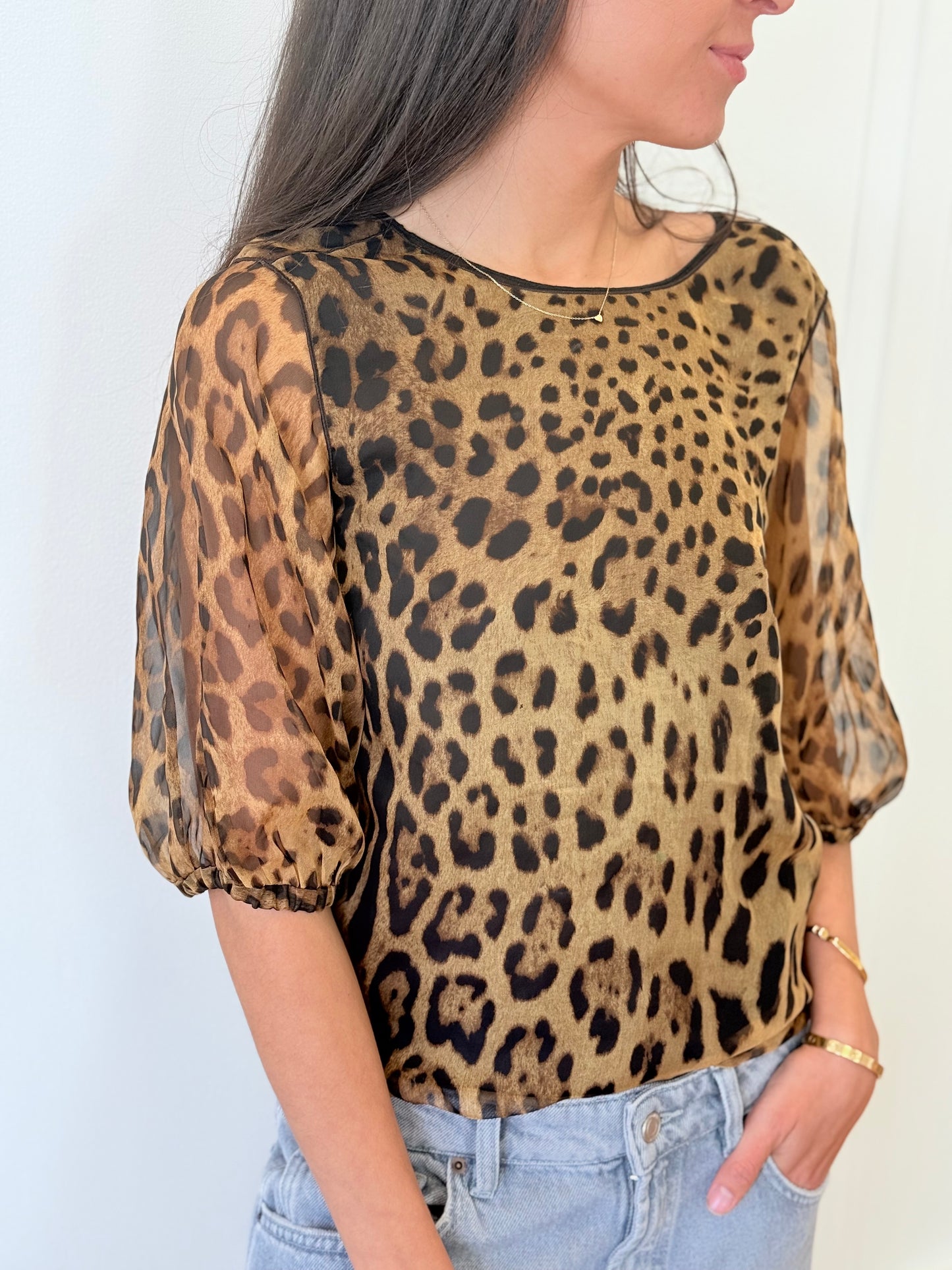 Dolce & Gabbana Chiffon Top - Leopard (Size 38)