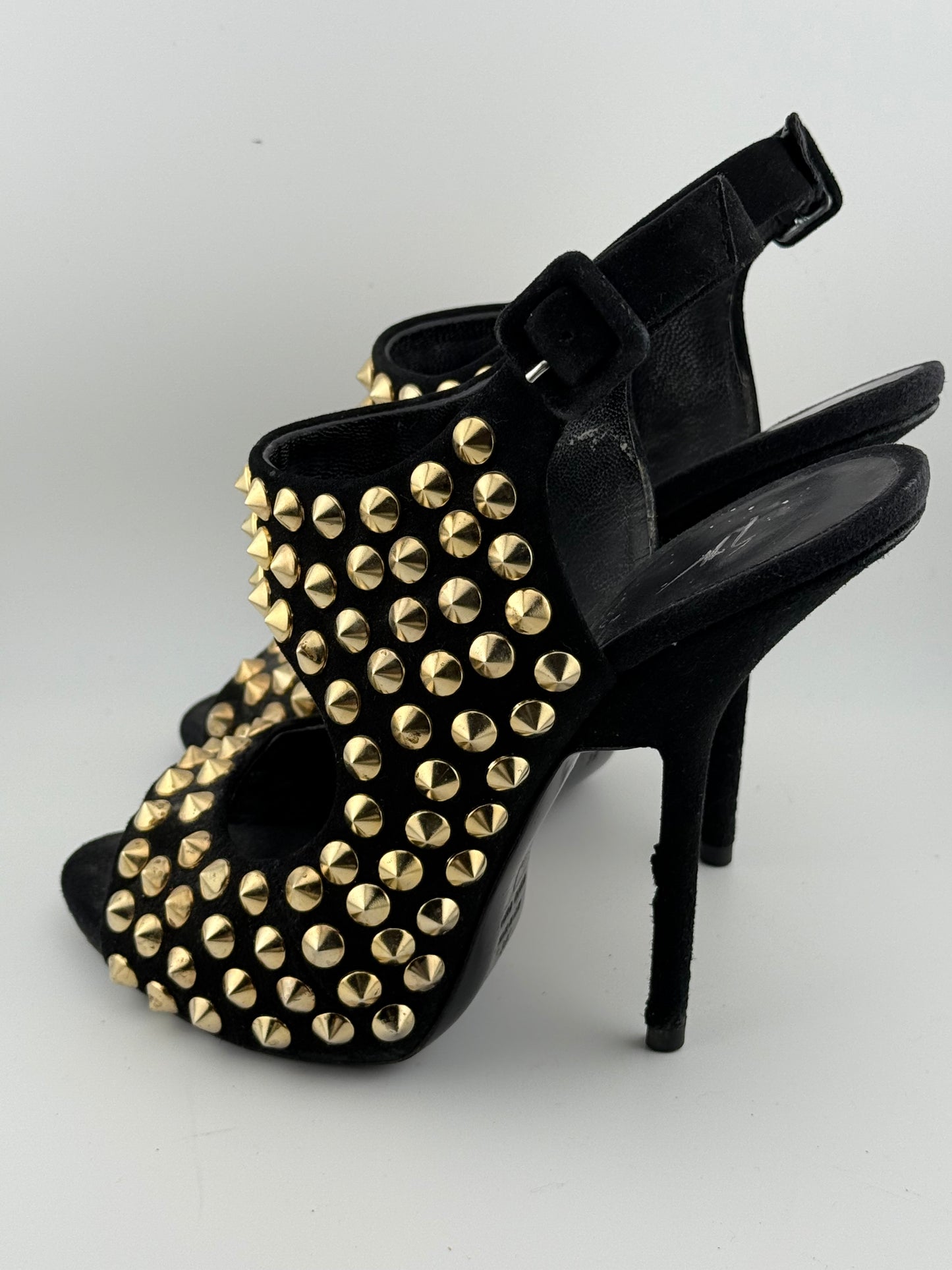 Guiseppe Zanotti Studded Sandal with Open Toe - Black/Gold (EUR 40)