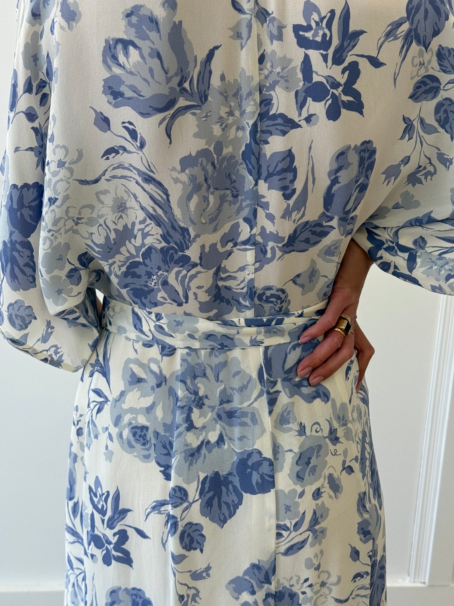 Reformation Blue Floral Wrap Around Dress - Blue (Estimated Size 10)