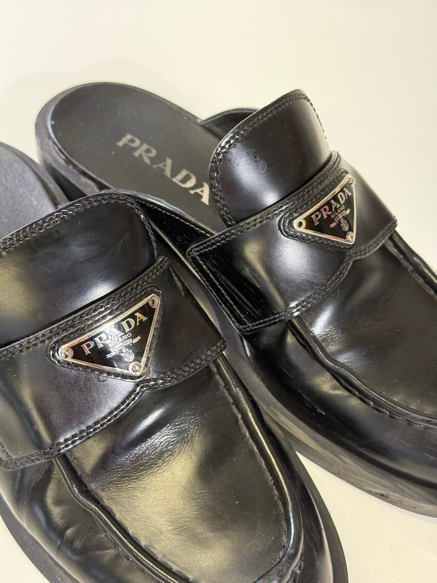 Prada Black Leather TRI MULE Sling Back - Black (38 EUR)