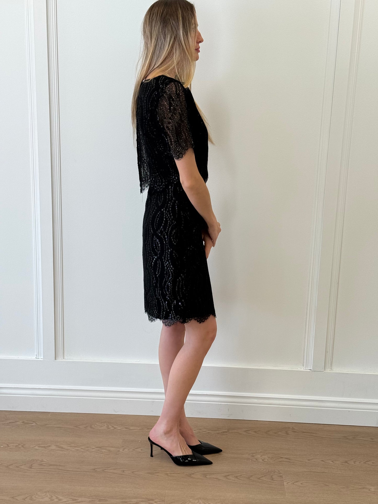 Reiss Short Sleeved Laced Dress - Black Lace (UK 10)