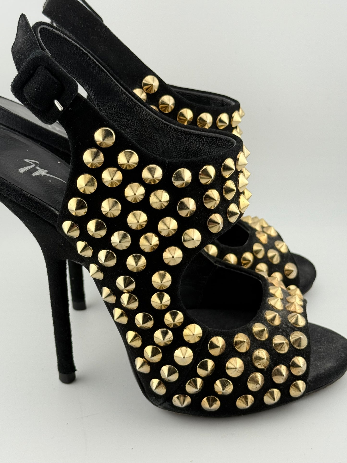 Guiseppe Zanotti Studded Sandal with Open Toe - Black/Gold (EUR 40)