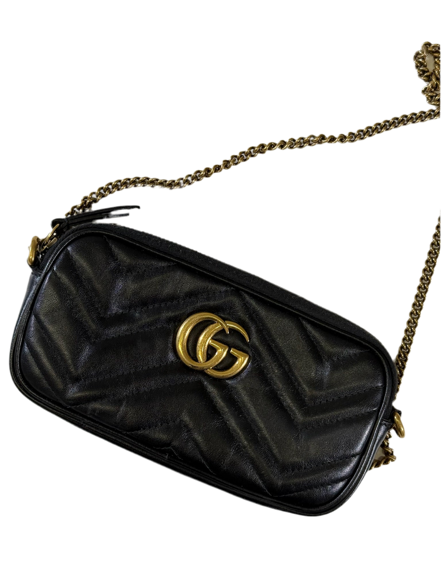Gucci GG Marmont Single Zip Leather Crossbody Bag - Black