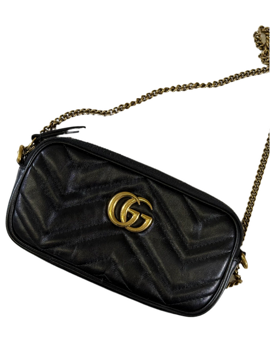 Gucci GG Marmont Single Zip Leather Crossbody Bag - Black