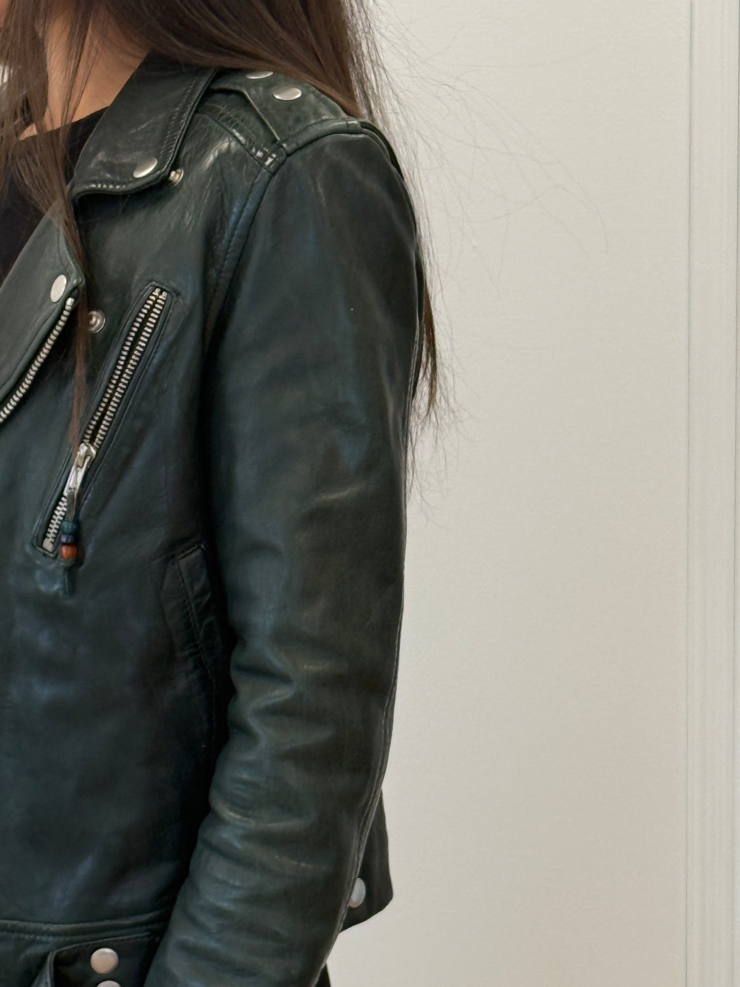 BLK DNM Leather Jacket - Dark Green (Size XS)