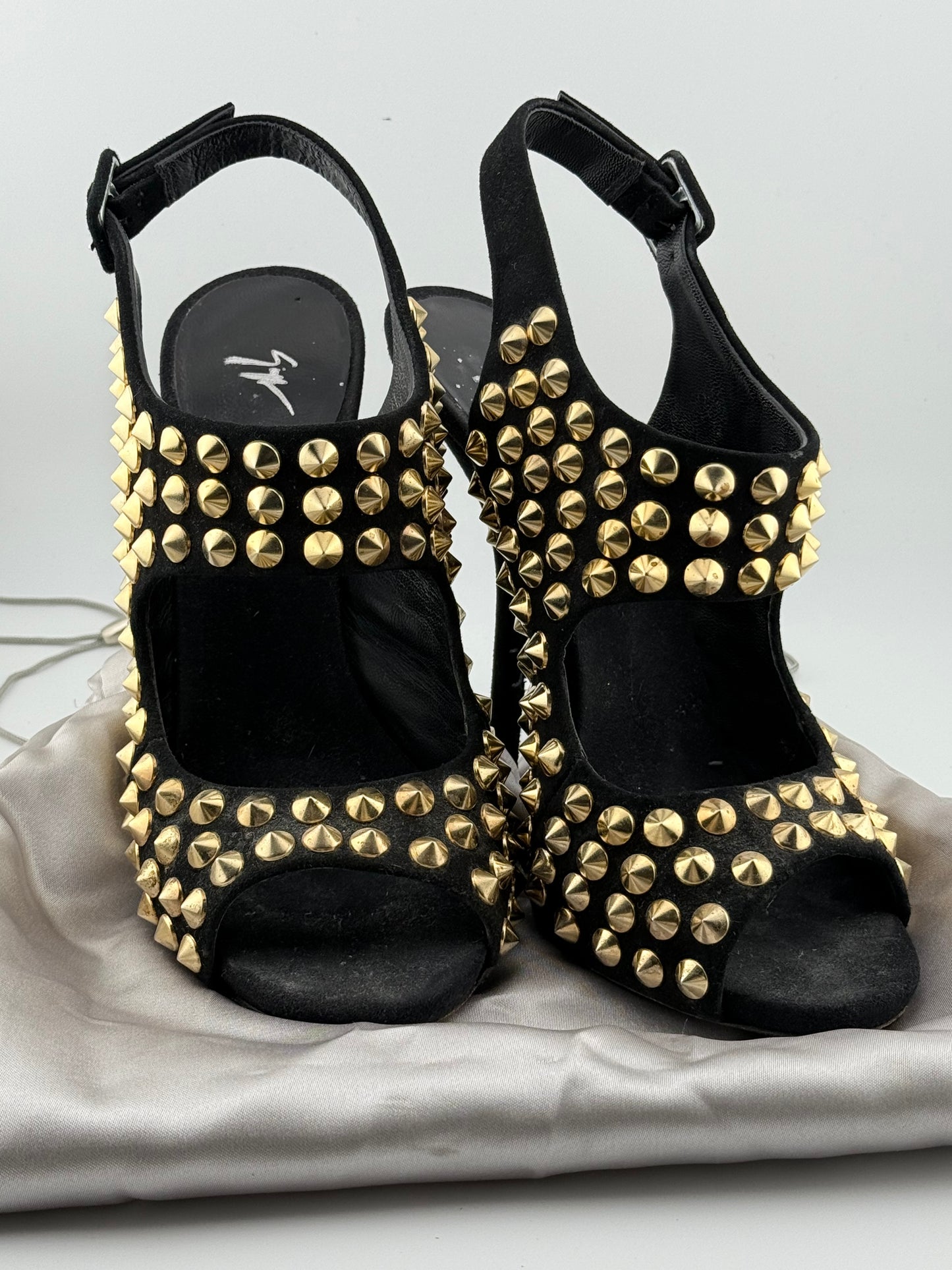 Guiseppe Zanotti Studded Sandal with Open Toe - Black/Gold (EUR 40)