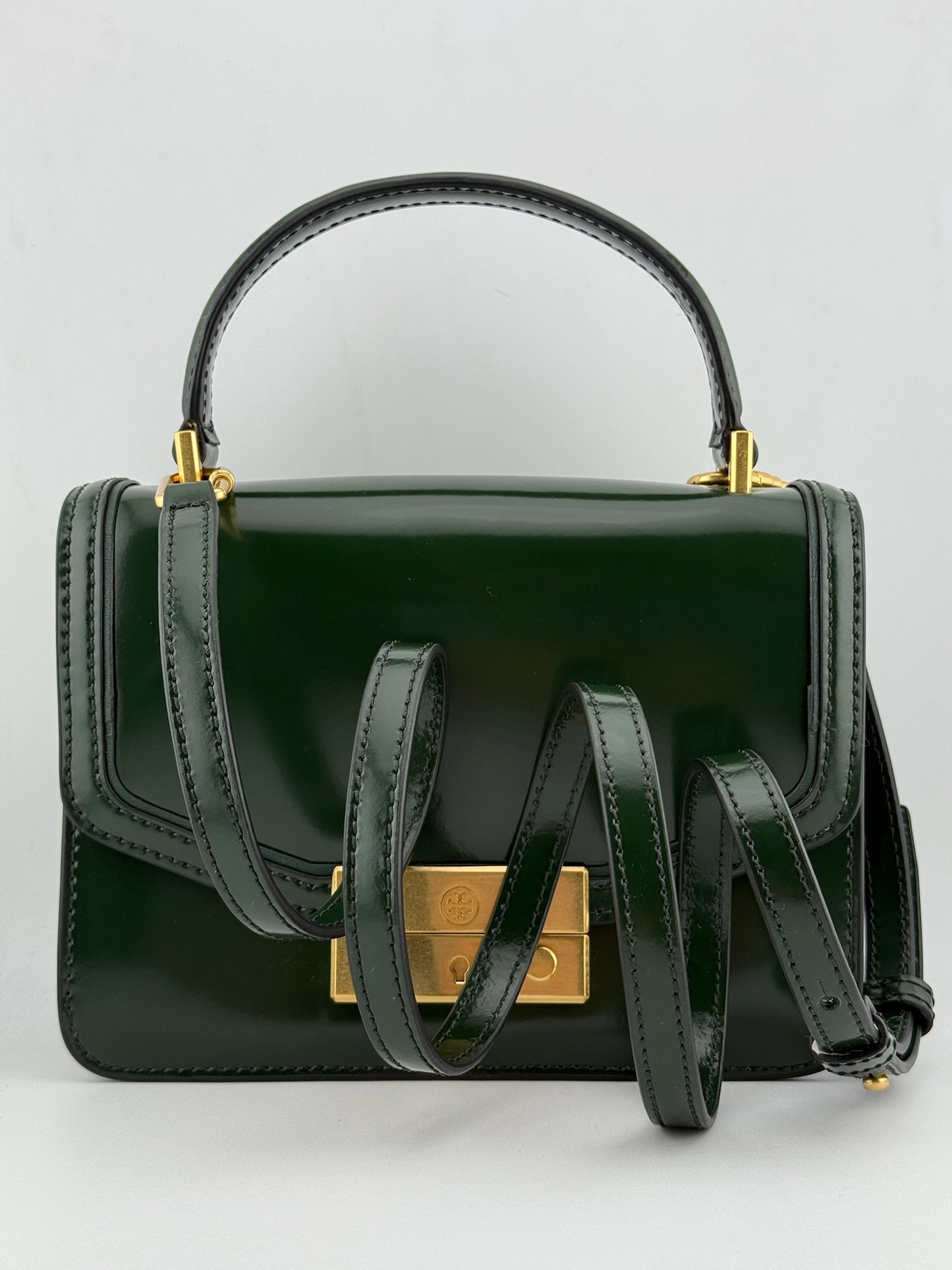 Tory Burch Patent Handbag with Detachable Strap - Green