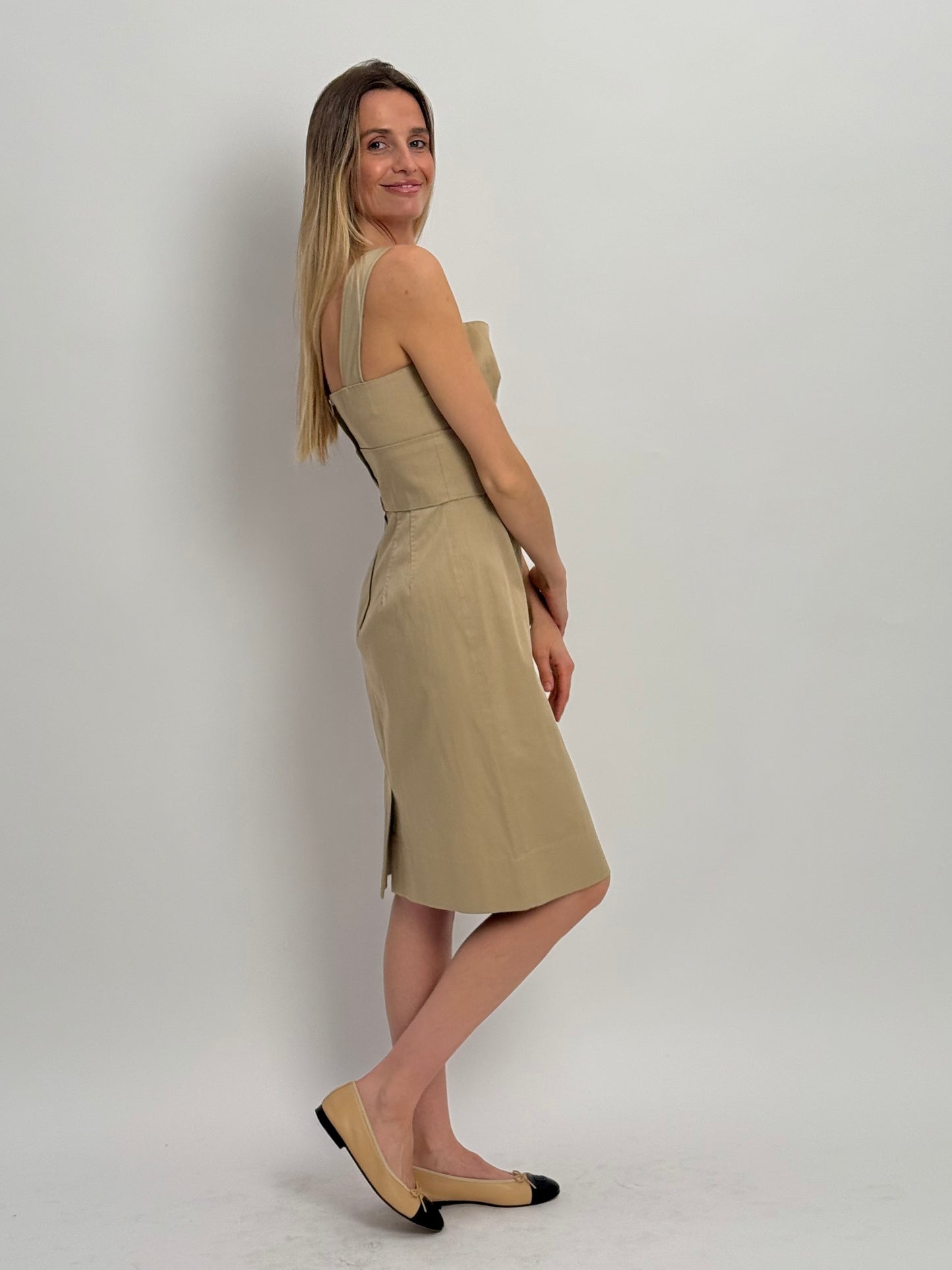 Dolce & Gabbana Structured Midi Dress with Pin Tucks - Sand (IT 40)