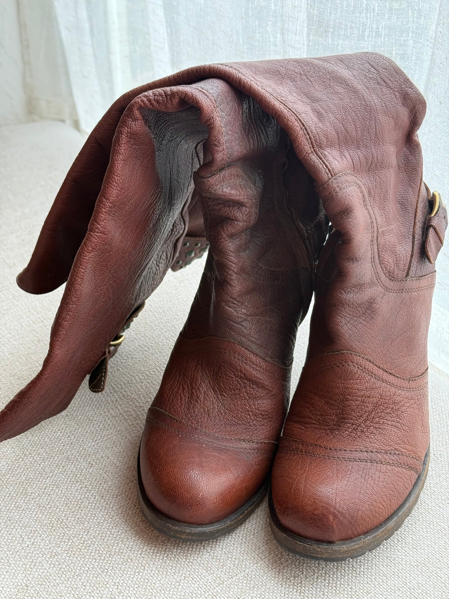 Vic Matié Leather Knee-High Boots with Stud Detail – Size 6
