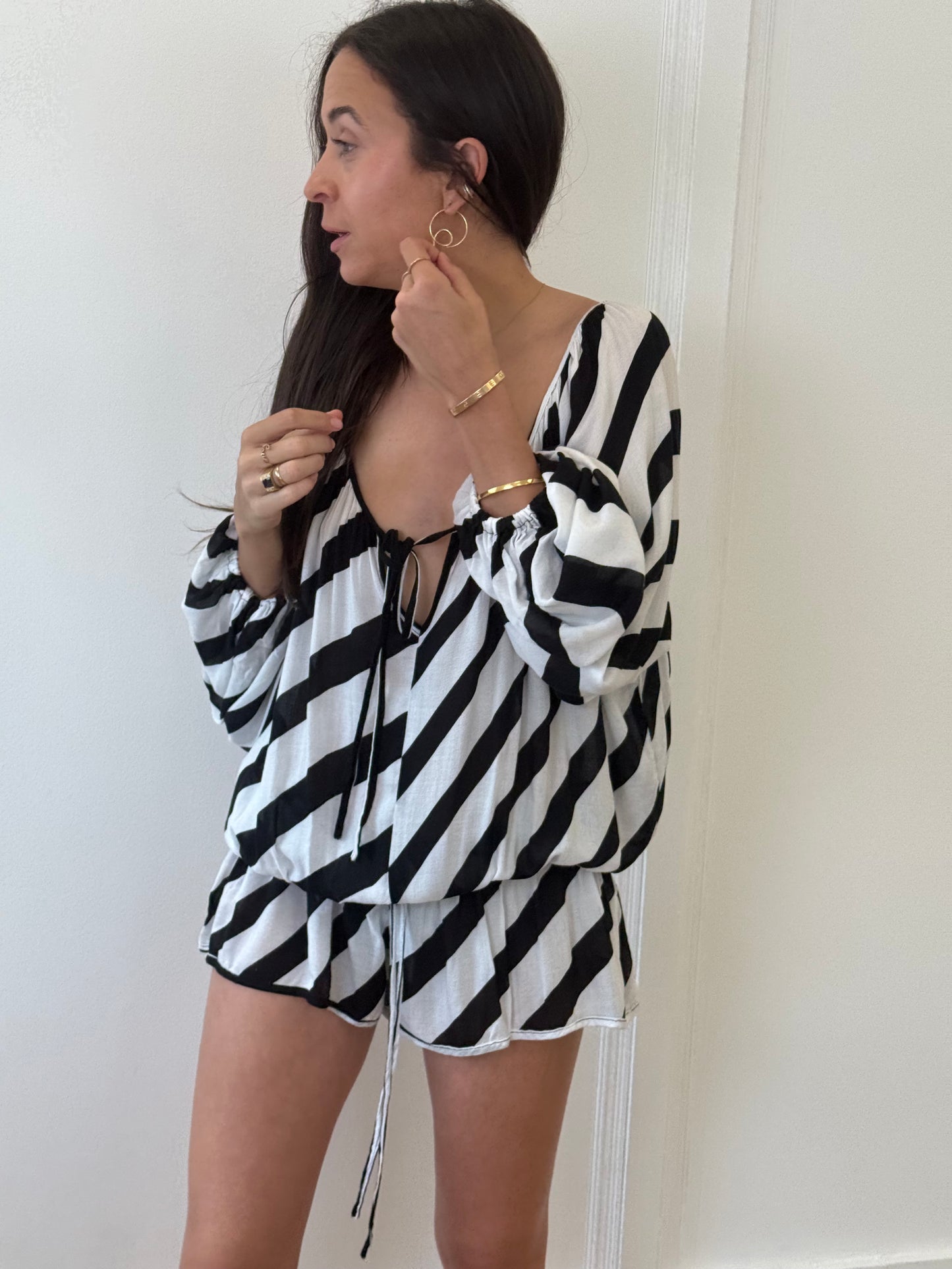 One Tea Spoon Black and White Playsuit (S)