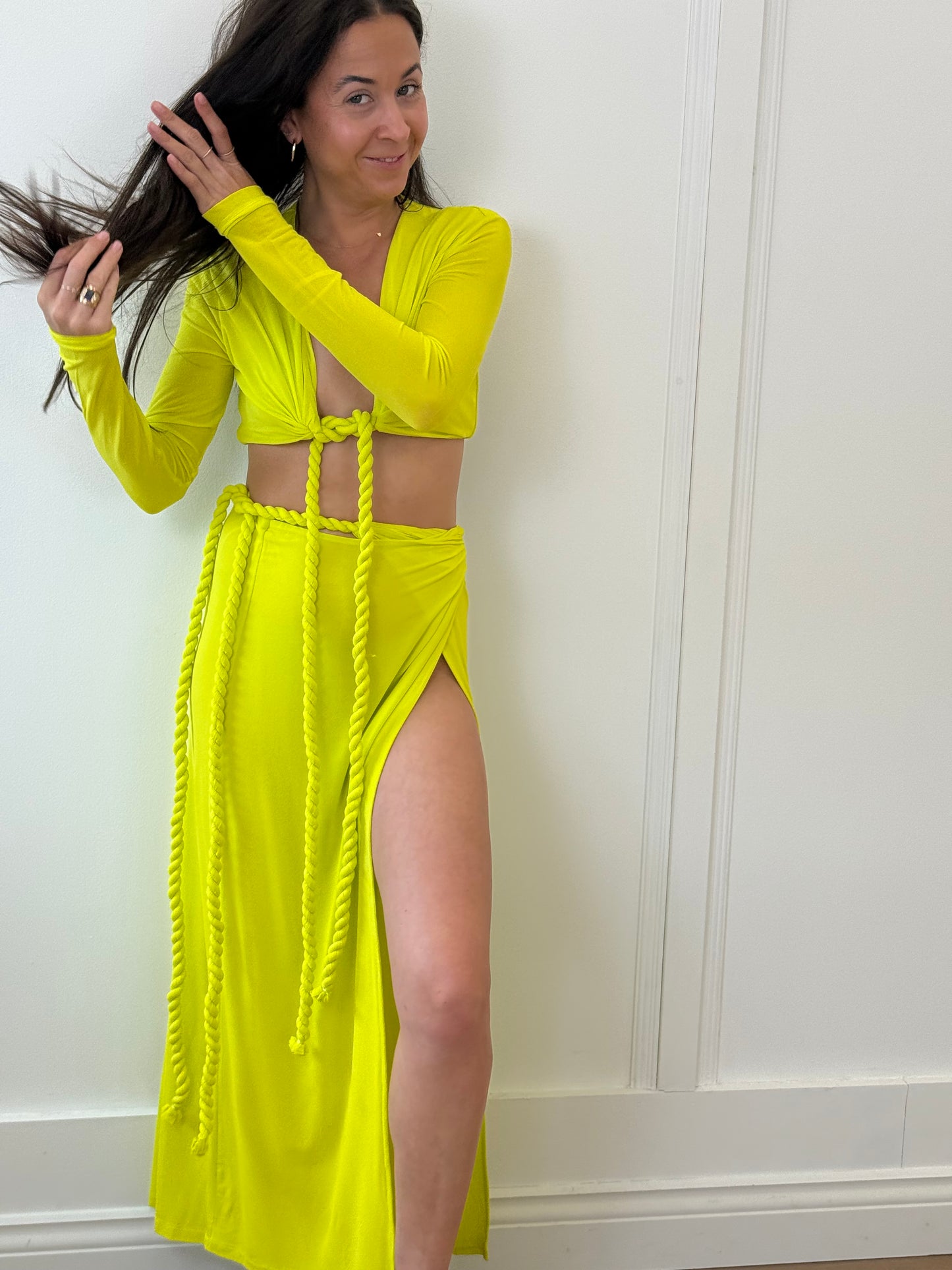 Dion Lee Women’s Rope Wrap Acid Yellow Skirt and Top Set