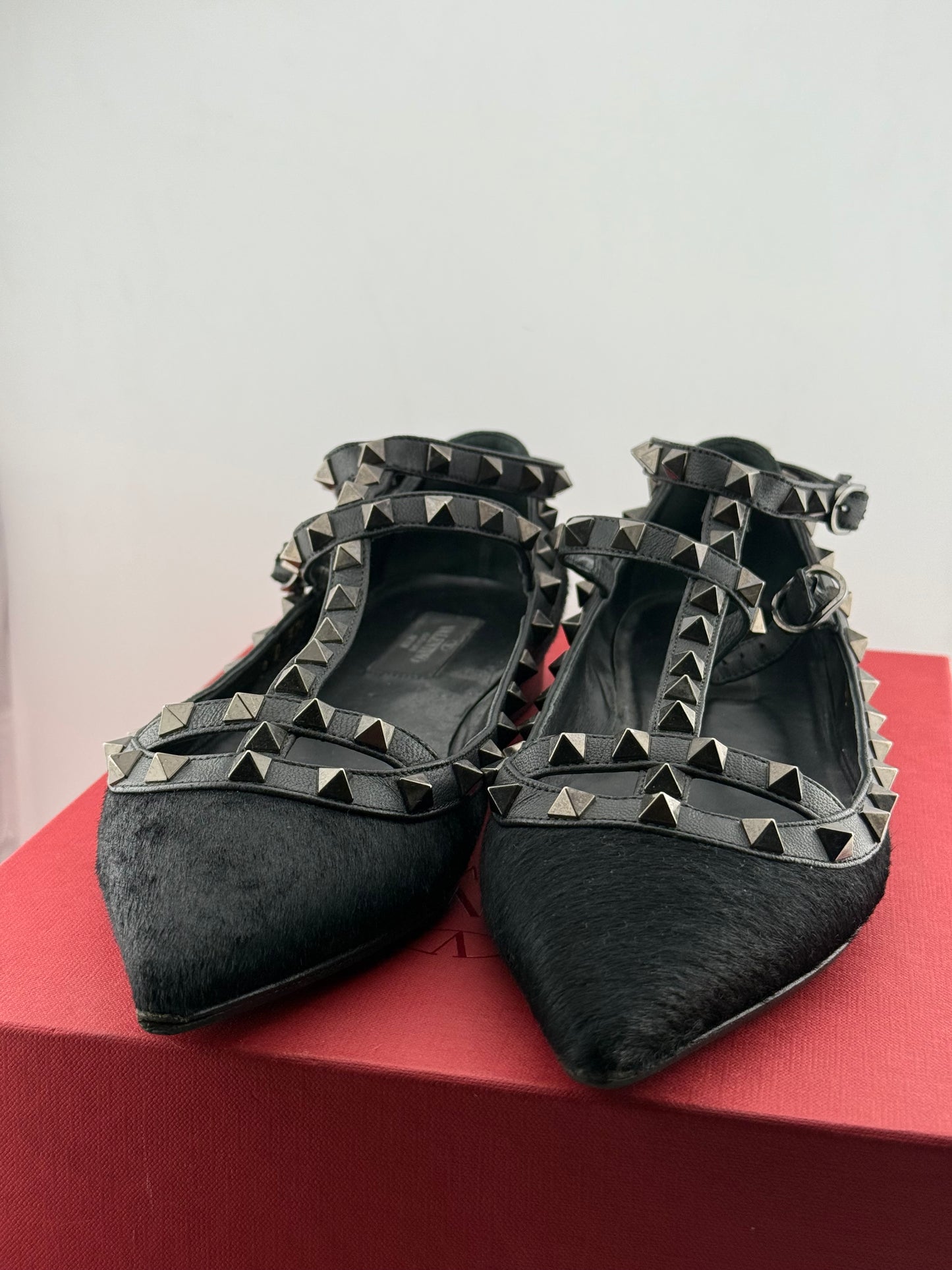 Valentino Rockstud Leather Ballet Flats - Black (Size 39)