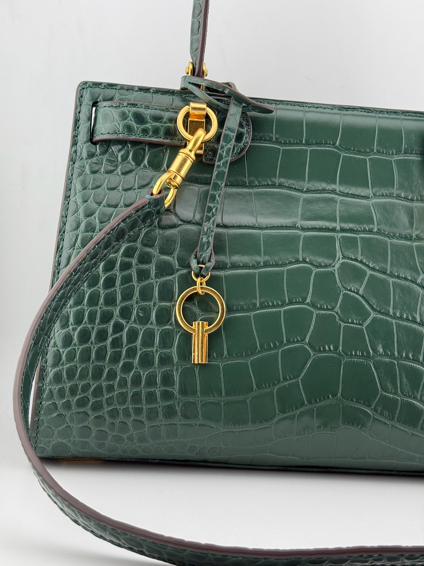 Tory Burch Croc Lee Radziwill Top Handle Bag with Detachable Straps - Green