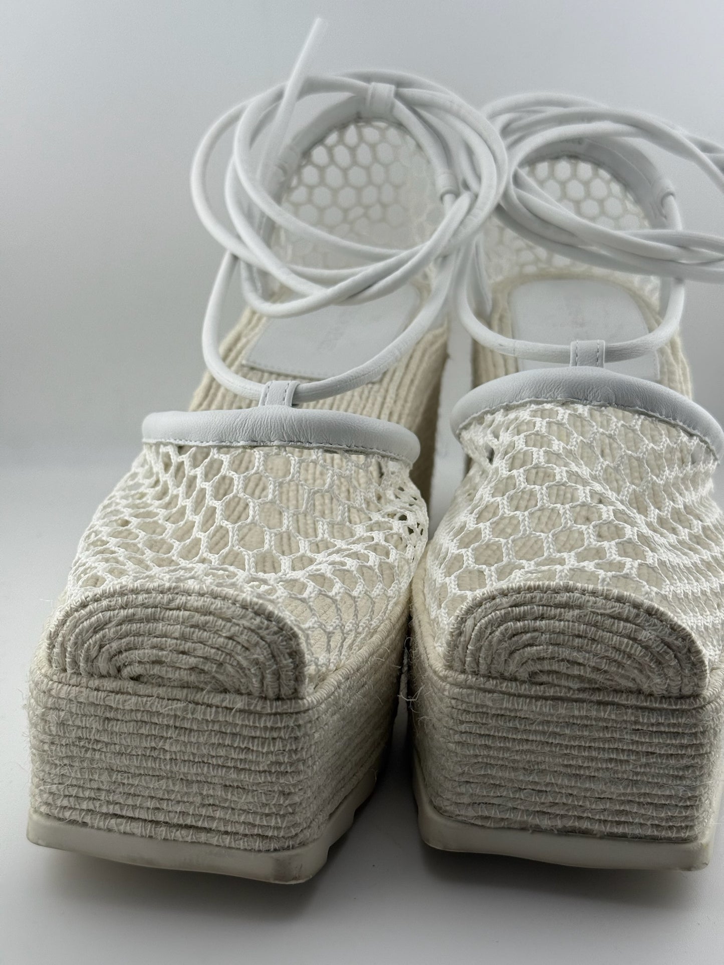Bottega Veneta White Sporty Web Wedge Espadrilles
