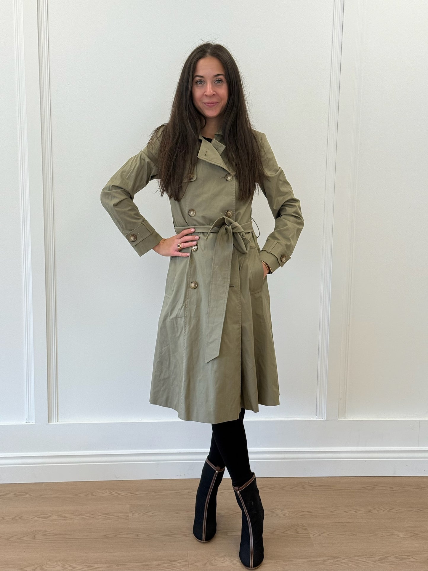 Helene Berman Khaki Green Trench Coat – Size XS