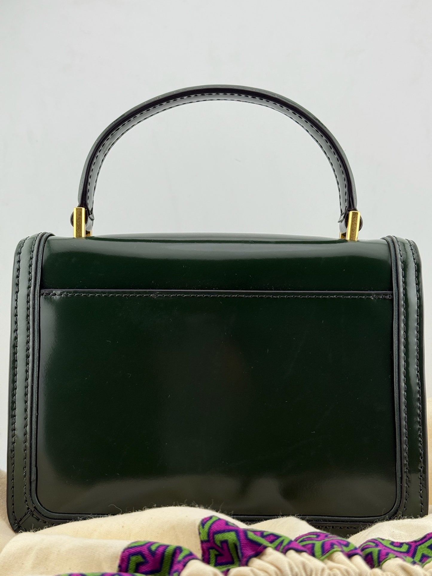 Tory Burch Patent Handbag with Detachable Strap - Green