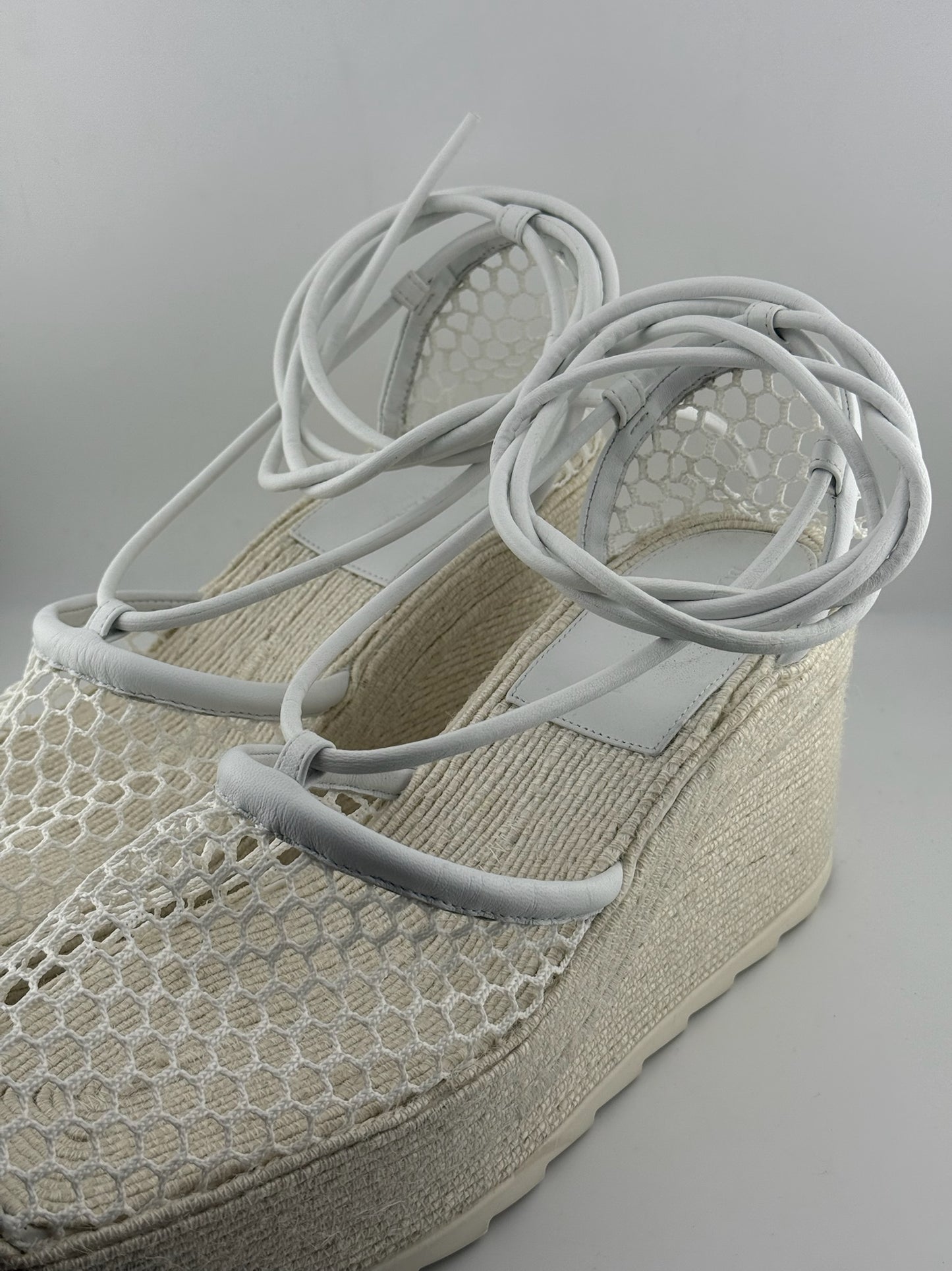 Bottega Veneta White Sporty Web Wedge Espadrilles