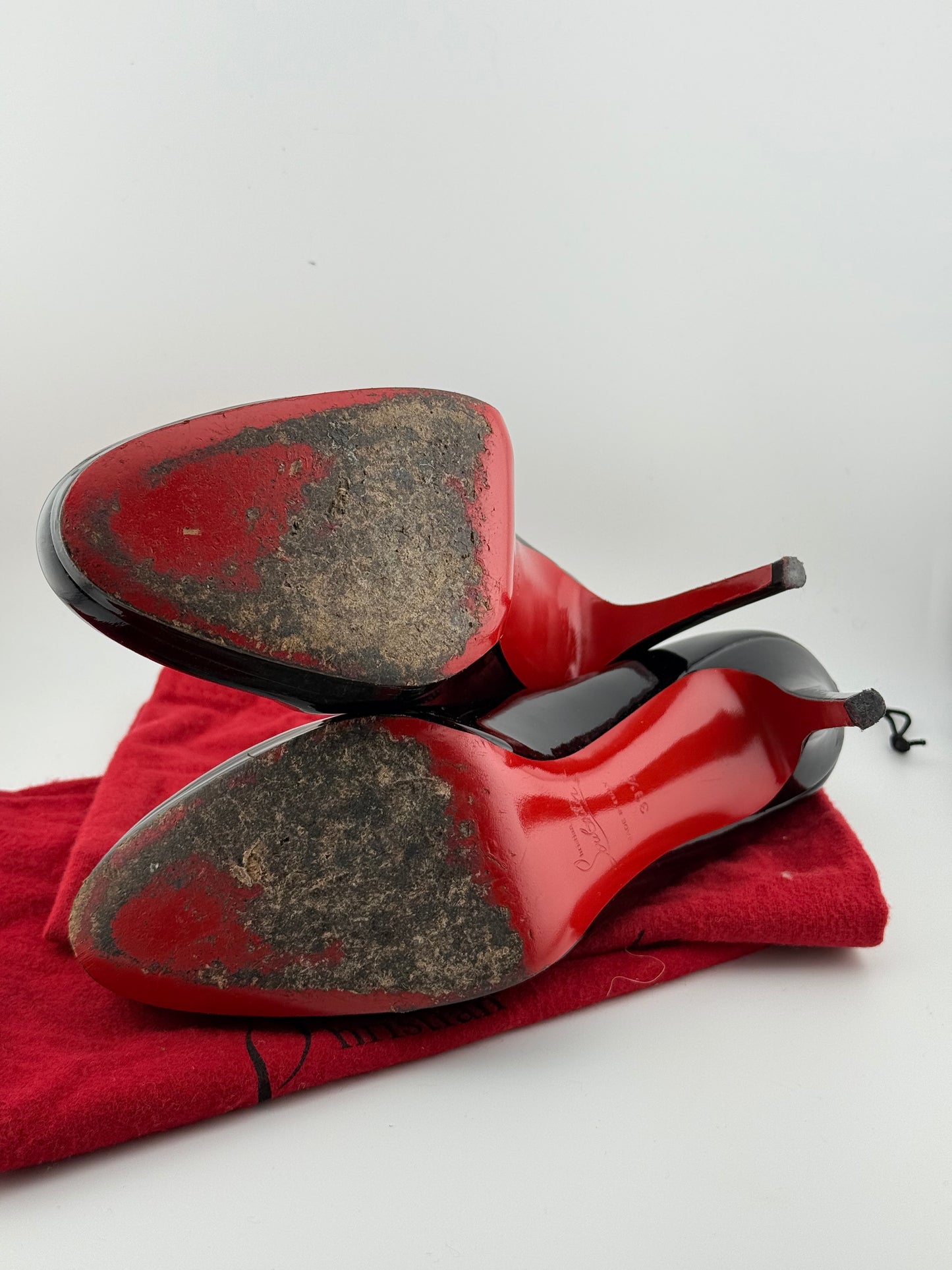 Christian Louboutin Patent Heeled Pumps with Signature Red Sole - Black Patent (EUR 40)