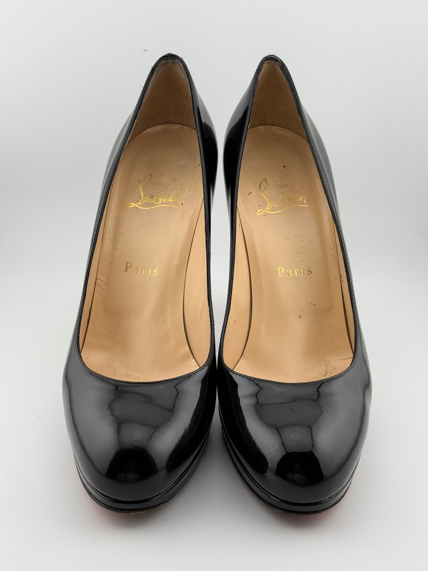 Christian Louboutin Patent Heeled Pumps with Signature Red Sole - Black Patent (EUR 40)
