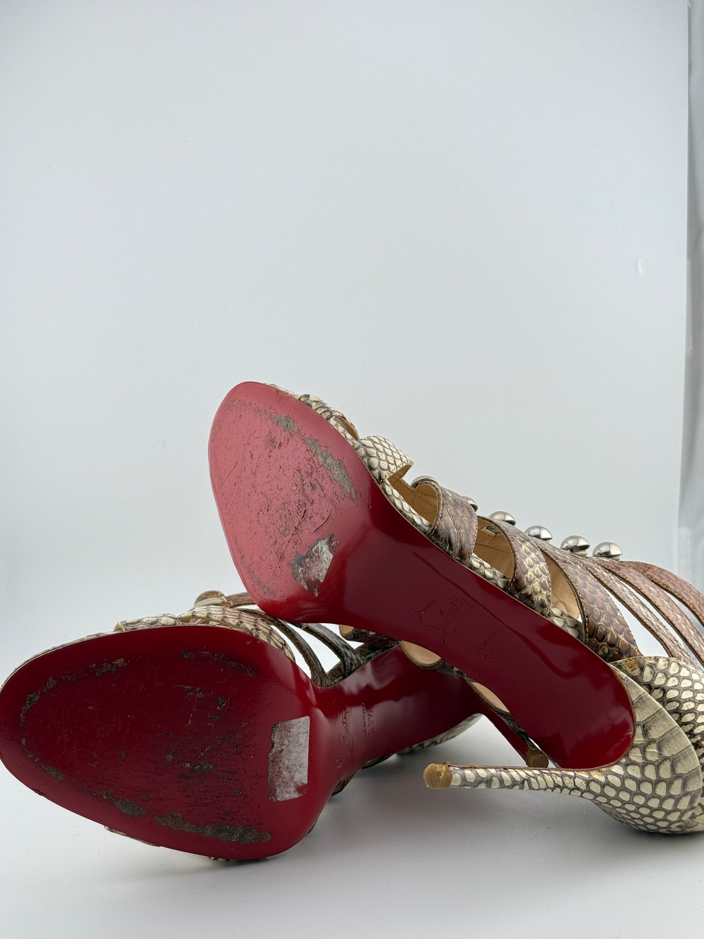 Christian Louboutin Gladiator Stiletto Sandals - Gold Snake (EUR 39.5)