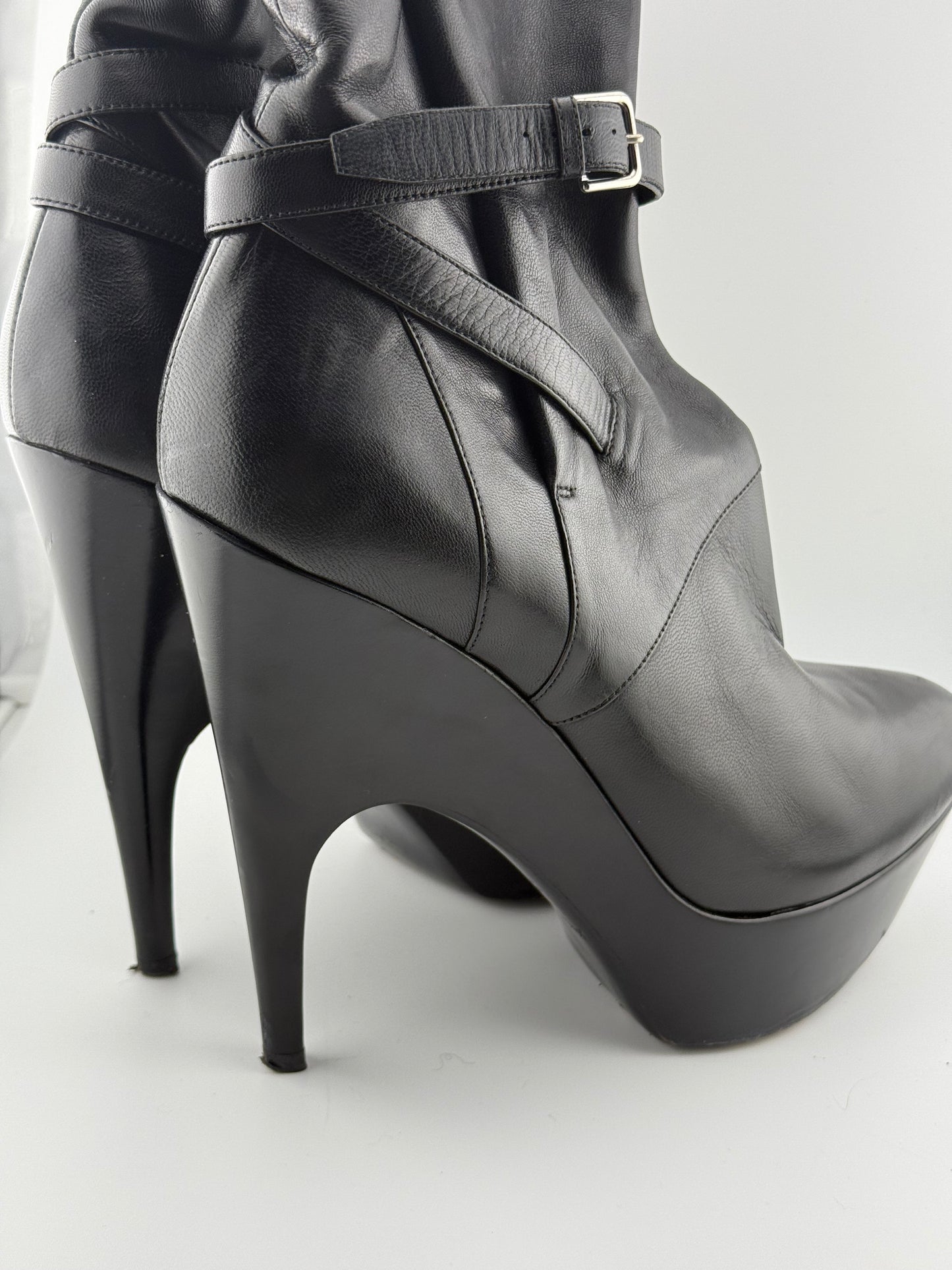 YSL Platform Ankle Boots with Single Buckle & Strap - Black (EUR 40)