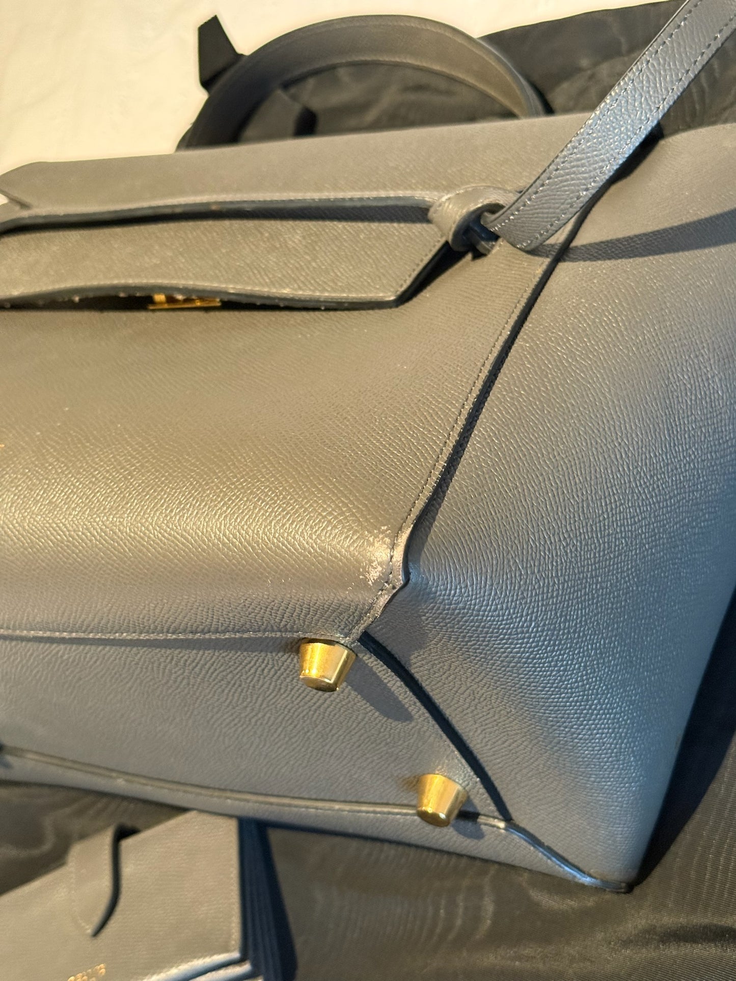 Celine Belt Leather Handbag & Matching Purse (Grey)