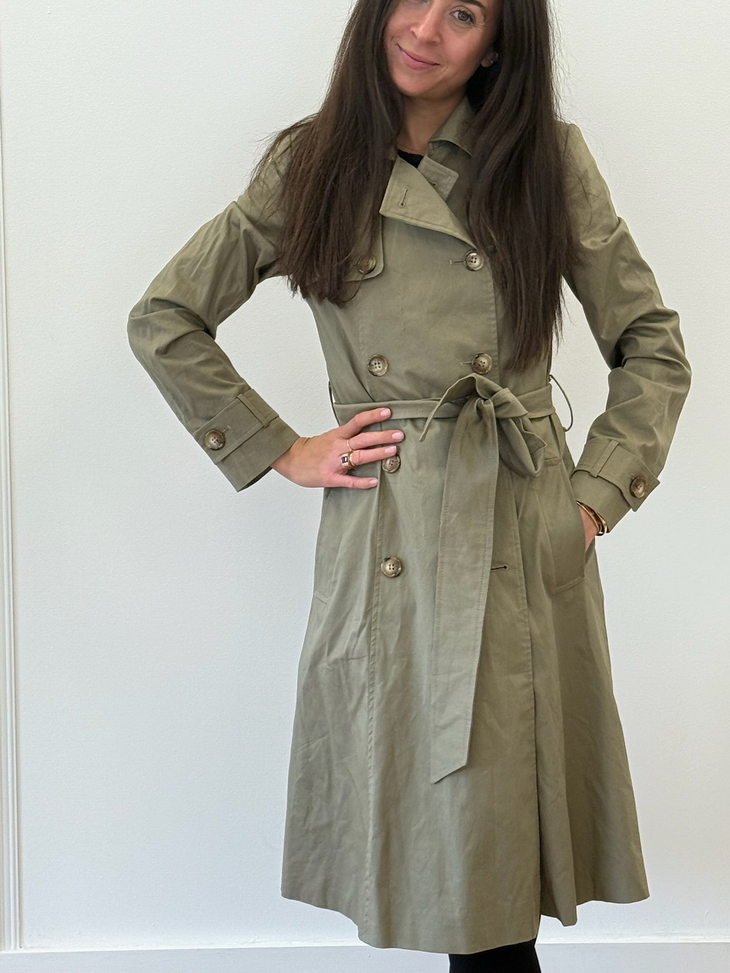 Helene Berman Khaki Green Trench Coat – Size XS